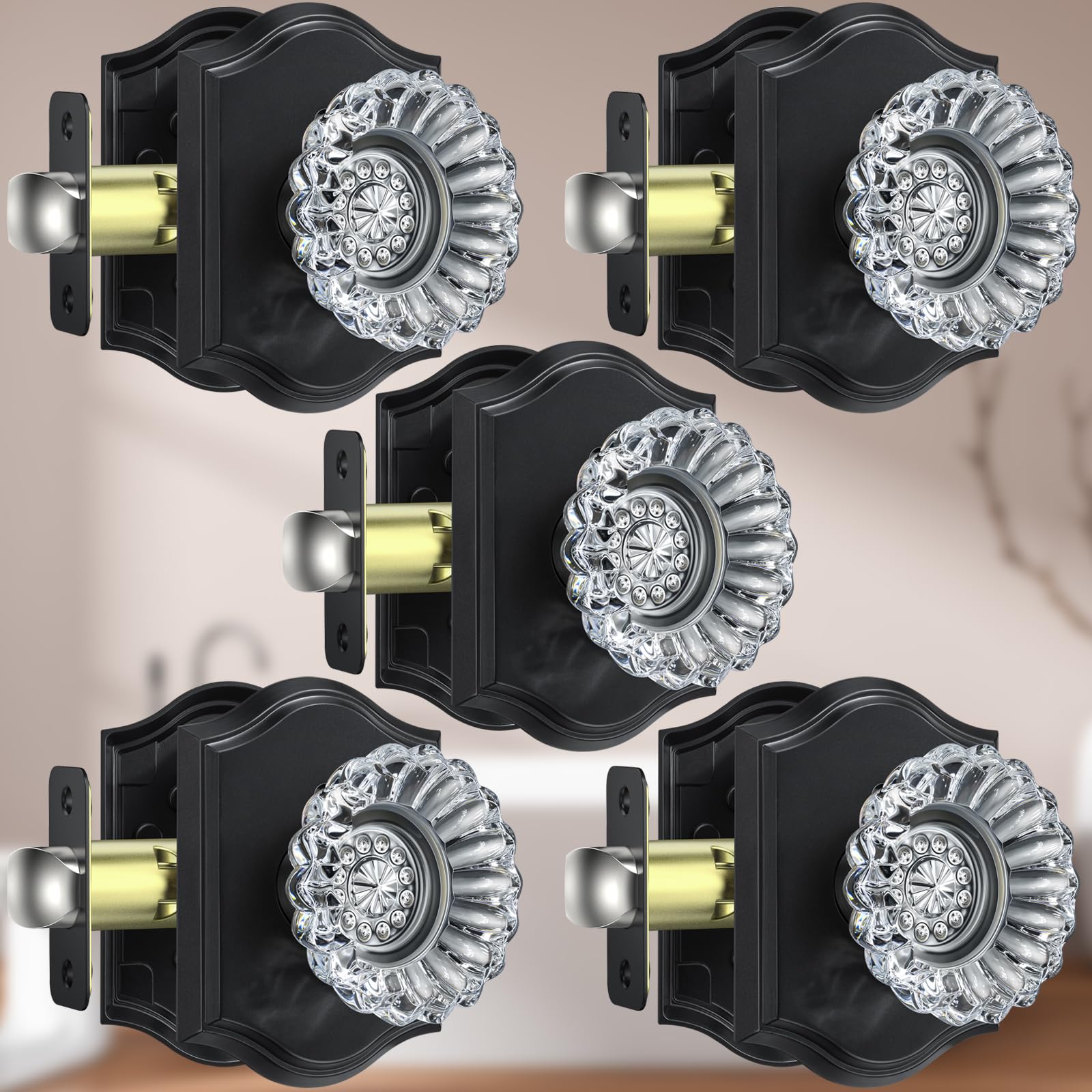 Matte Black Crystal Glass Door Knobs with Lock -11