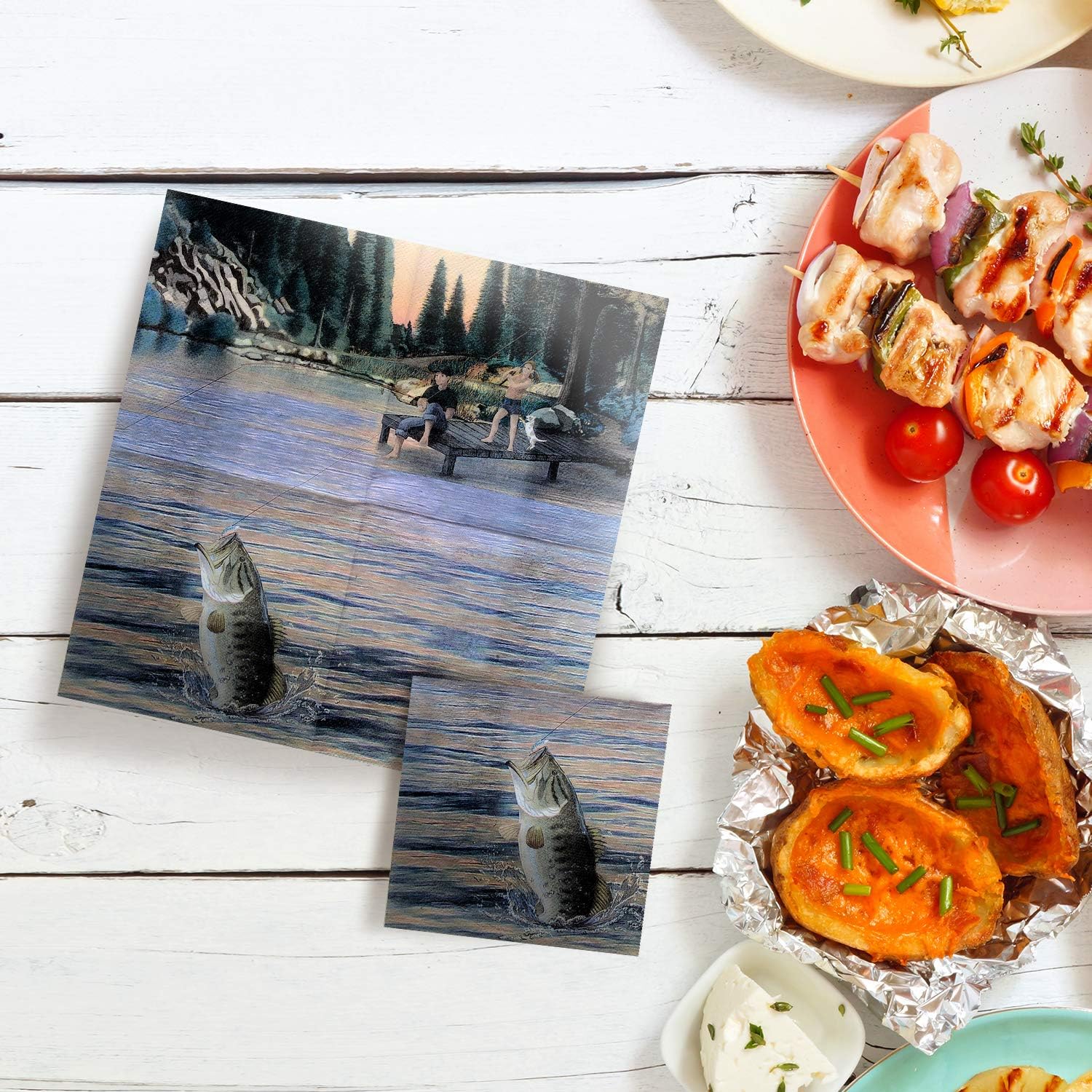 Get Special Price Fishing Beverage or Cocktail Napkins Gone Fishin' Party Collection (16 pack) by Havercamp