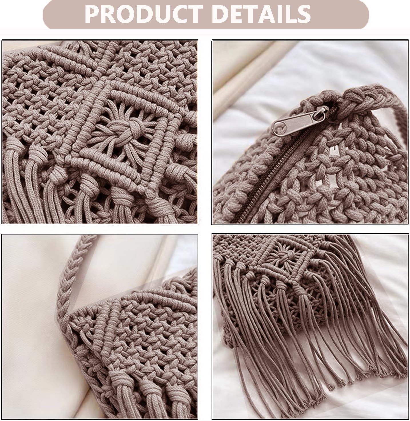 Crochet Crossbody Purse for Women Macrame Hobo Purse Handwoven Boho Summer Beach Shoulder Bag Tassels Crochet Tote Handbag - Image 6