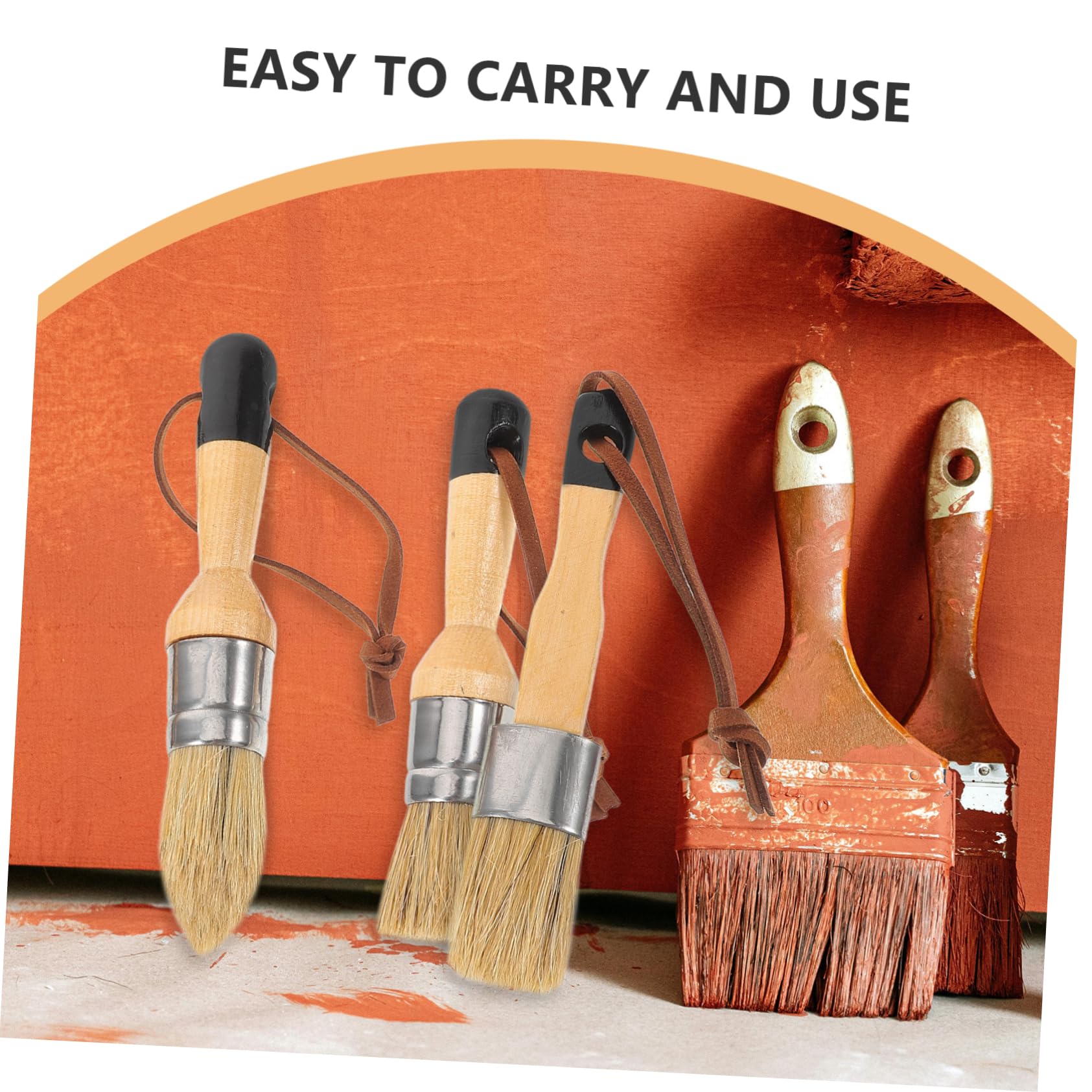 Tofficu Juego De Pincel De Cera Interior Casa Redondo Oscuro Pintar Mate Cepillo De Pintura del Hogar Pincel Ergonómico Cepillo De Acuarela De Madera 3 Piezas X 4