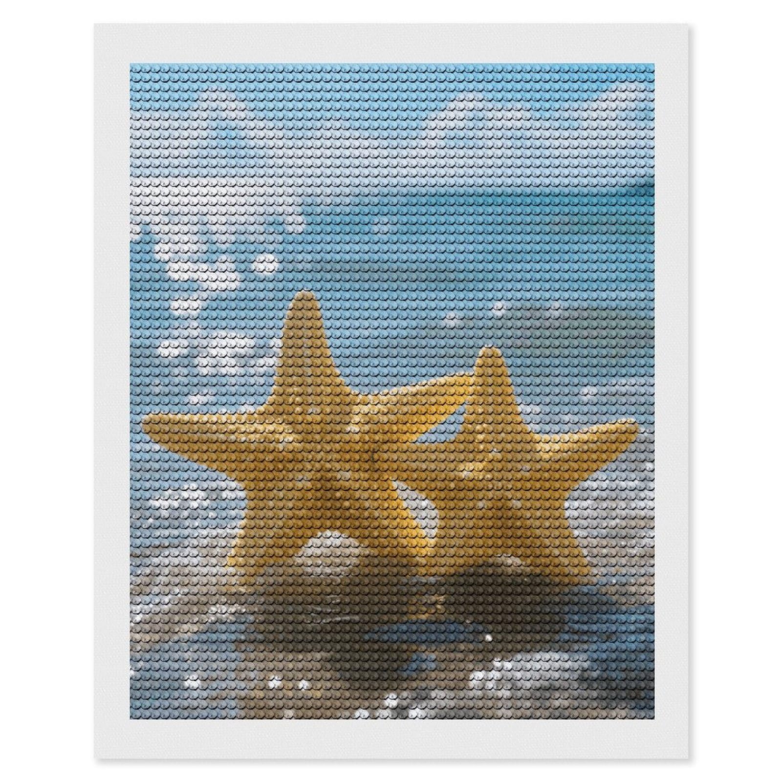 FodPand Yellow Starfish on Beach 5D Diamond Painting Kits for Adults Beginners Full Drill Round Diamond Dots Pictures Gem Art Supplies for Home Wall Room Decoration DIY Craft Set Gift 16x20