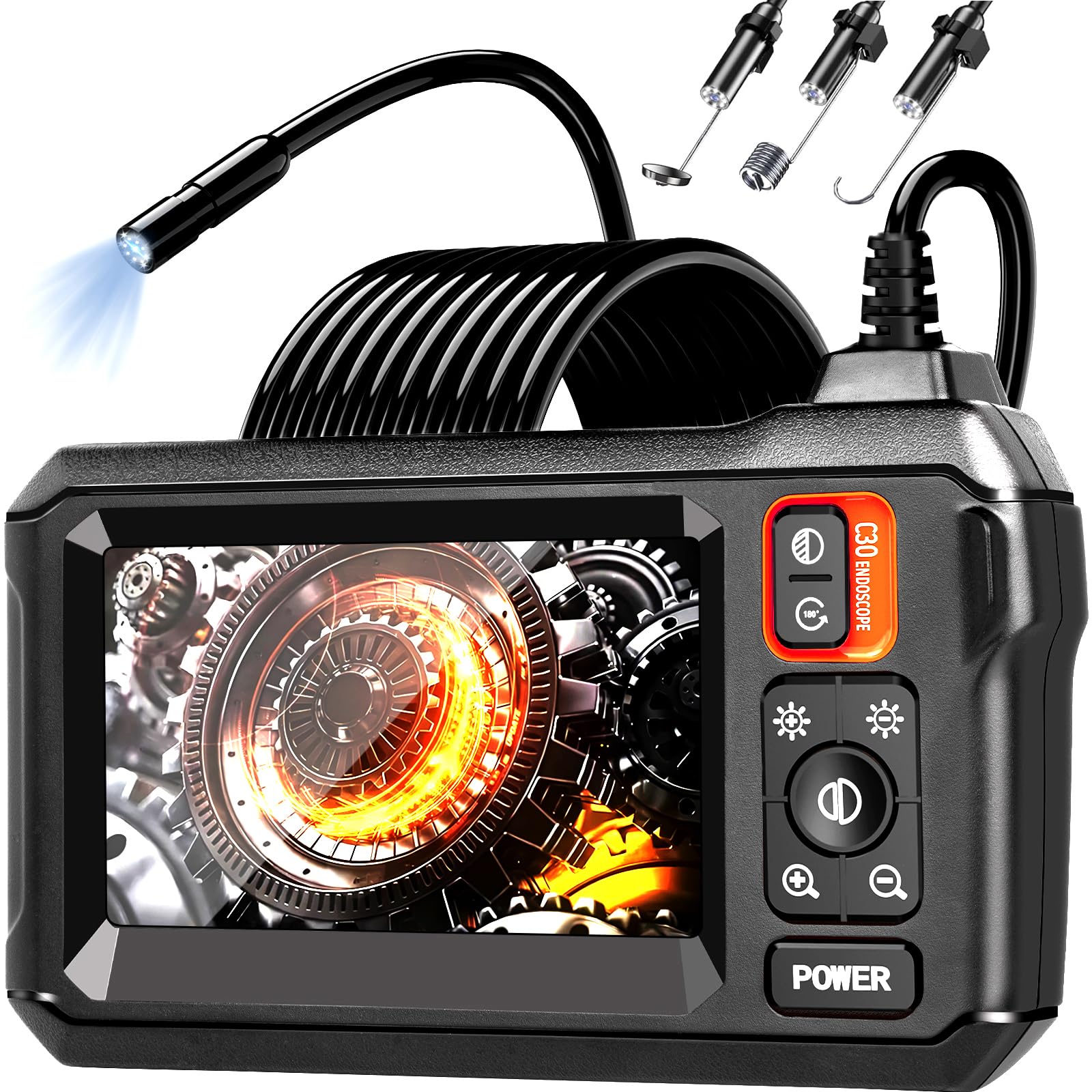 Daxiongmao Borescope Inspection Camera - 11.5FT Semi-Rigid Cord, 4.3-Inch LCD, 8 LED Lights, IP67 Waterproof, Black-image-8