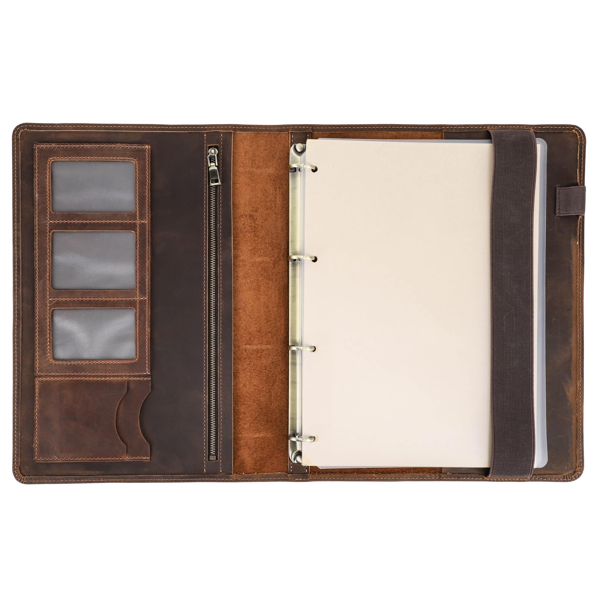 Portadocumenti in pelle, Custodia for documenti in pelle caffè 245x323 mm A4 con raccoglitore e slot for schede di penna