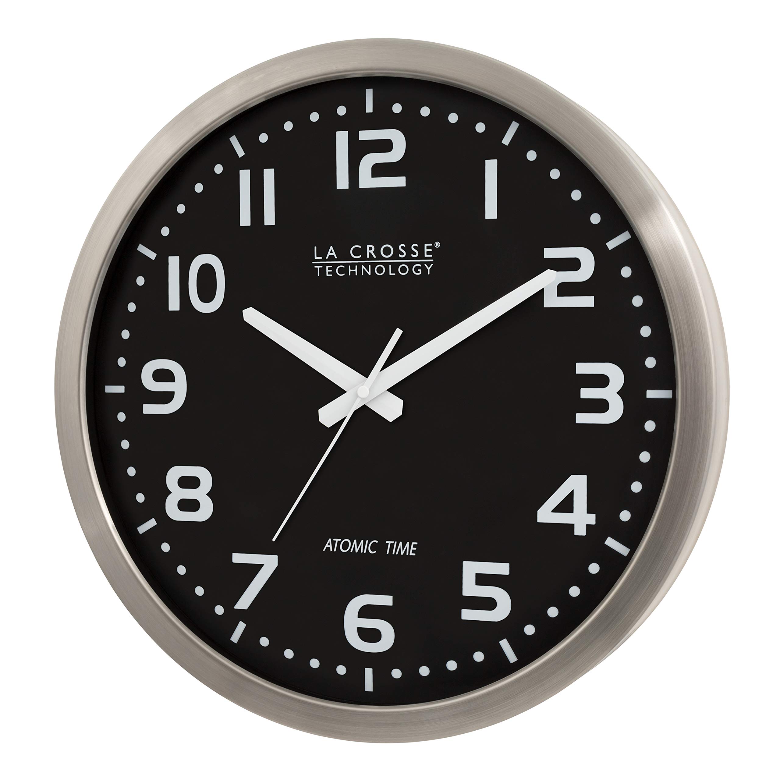 La Crosse Technology WT-3161BK 16 Inch Stainless Steel Atomic Clock, Analog, Silver