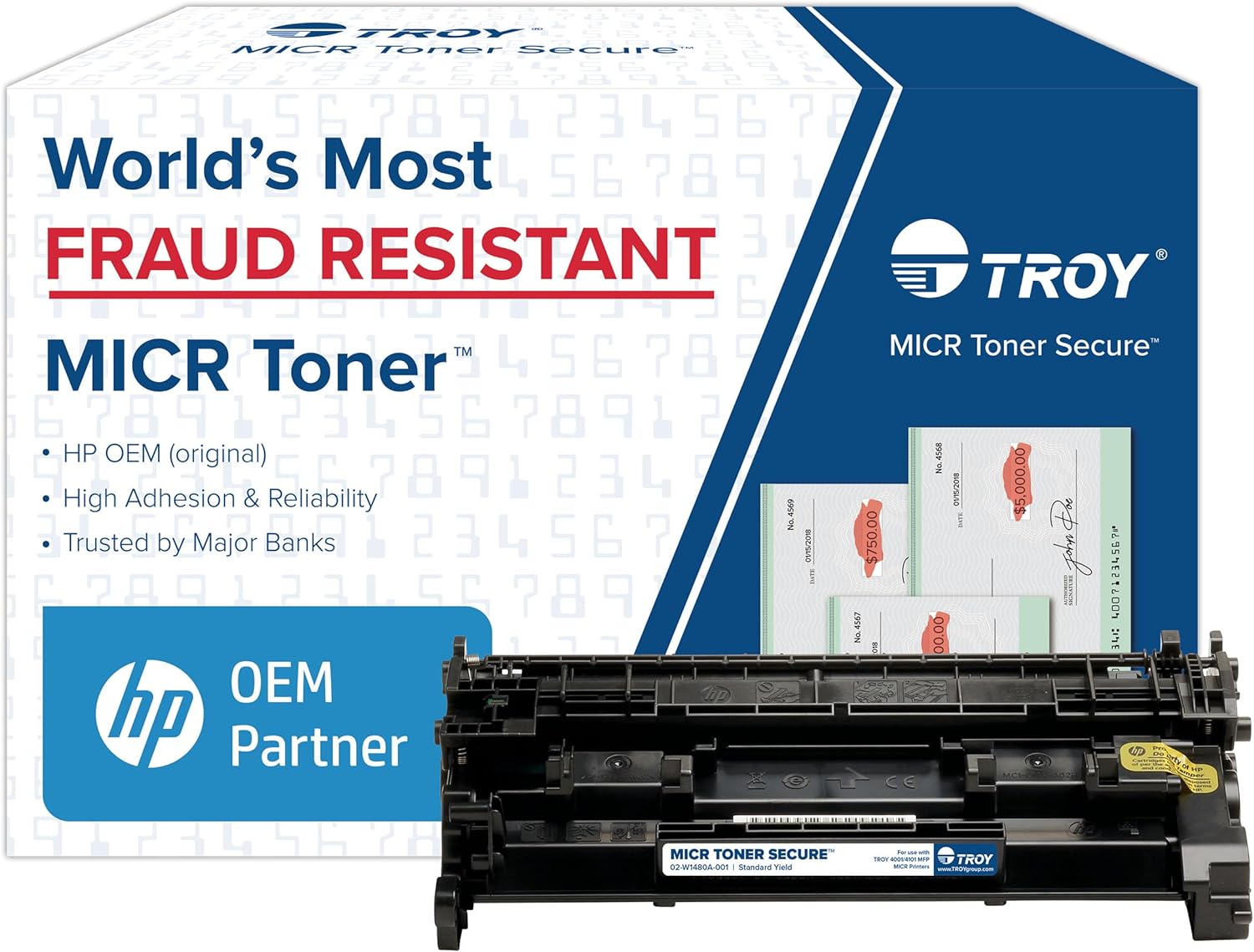 Troy 4001/4101 MICR Toner Secure Standard Yield Cartridge, Check Printing, Coordinating HP Part Number: W1480A, Yields 2900 Pages, Black