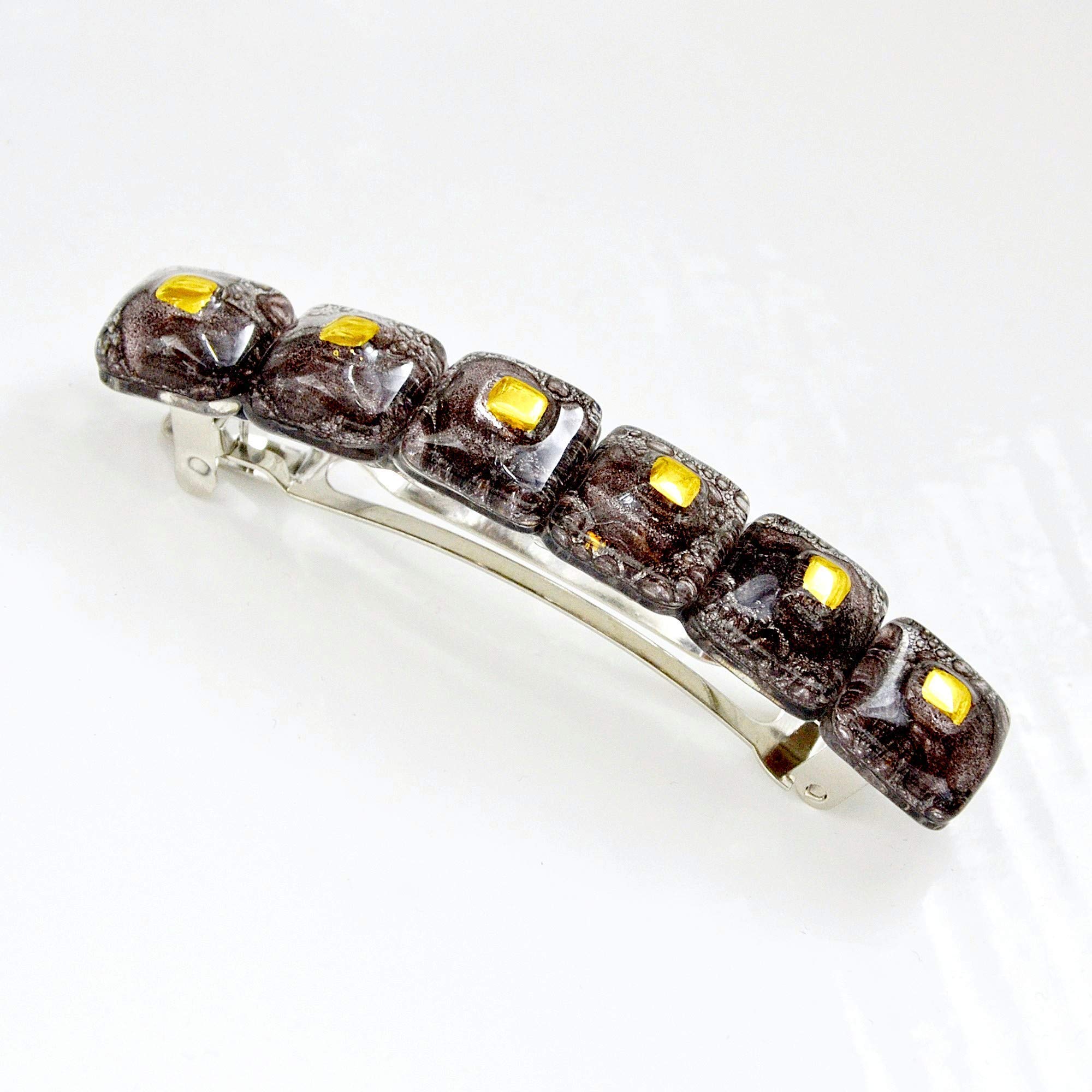 Fermaglio per capelli marrone • Accessori per capelli di design per donne e ragazze • Vetro a bolle ceco decorato con oro • Componenti in metallo francese • Barrette • Fatto a mano in Europa