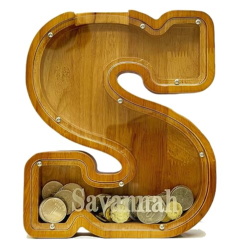 Vista 23 de Personalized Wooden Alphabet Piggy Bank-Kids Piggy Bank-Boys Girls Piggy Bank-Coin Piggy Bank-Bank-Can be Used as Christmas-Birthday Gift-Kids Gift