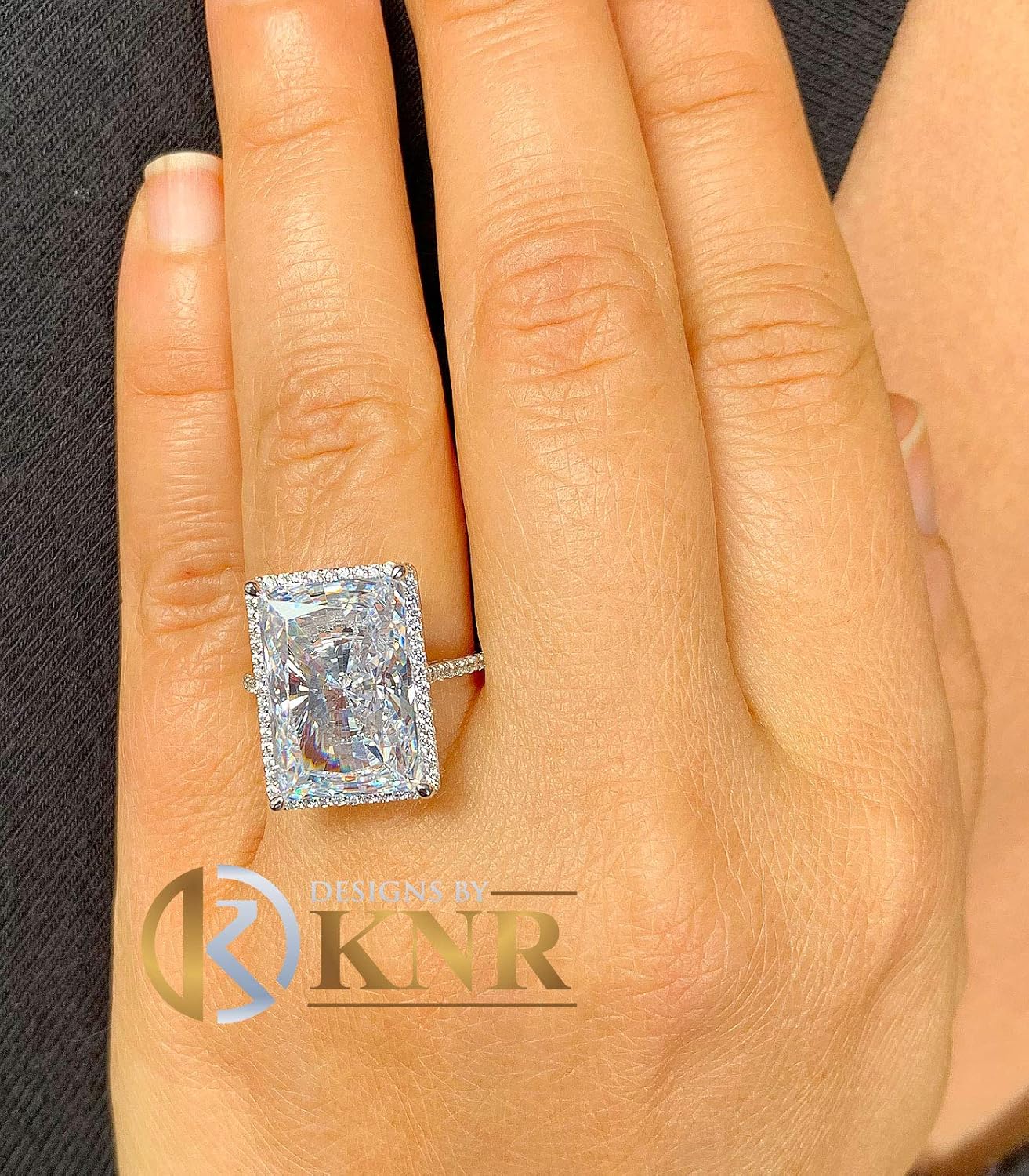 Huge Solid Sterling Silver .925 Radiant and Round Cut Simulated Diamond Engagement Ring Deco, Bridal, Wedding, Halo, Anniversary, 8.30ctw - Image 8