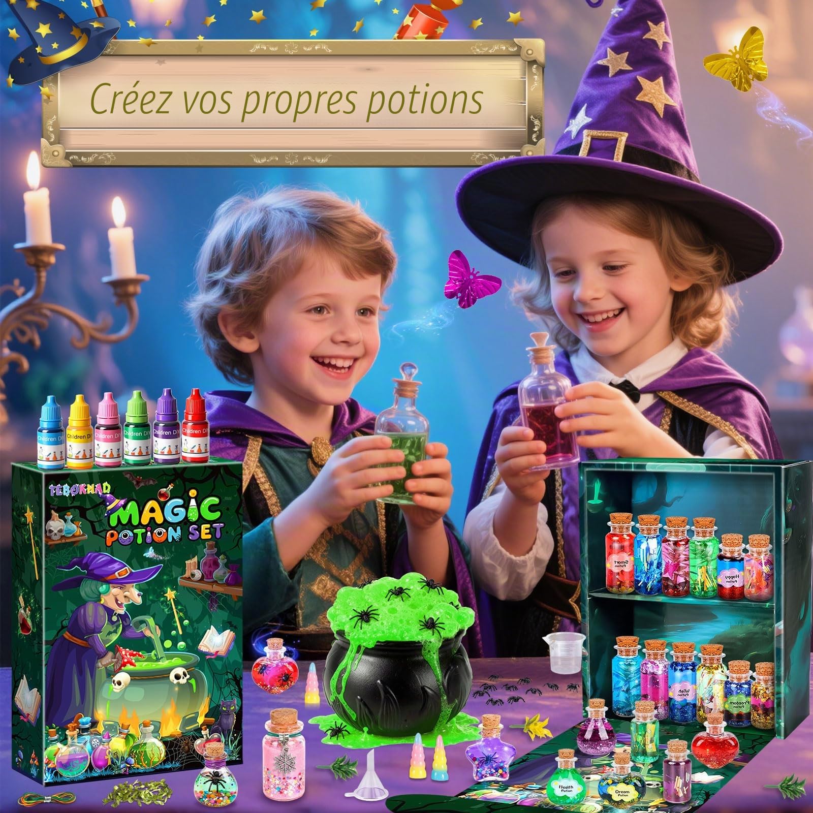 TEBOKHAD Potion Magique Enfant, Mélange 25 Bouteilles De Potion Magique, Coffret Magie, Jouet Artisanal Cadeau Créatif Pour 6-12 Ans Garçons Et Filles