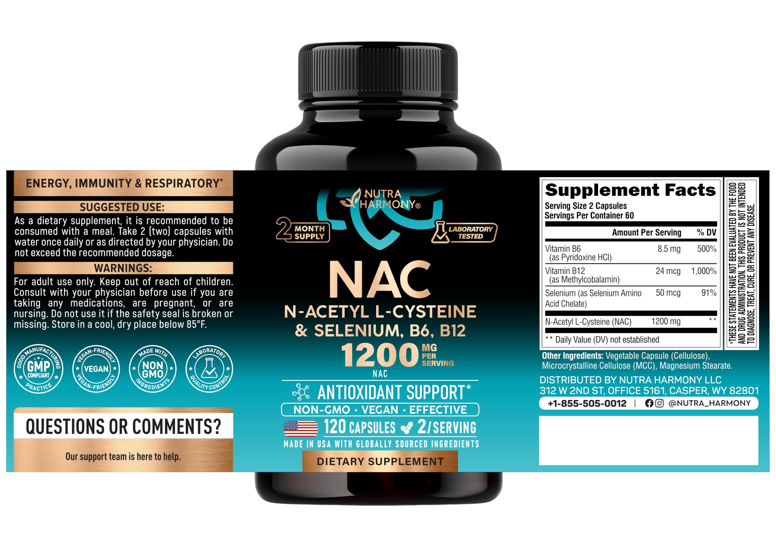 NAC Supplement with Selenium, B6 & B12 - NAC 1200 mg - Lab Tested, 120 Caps — Amazon image 2