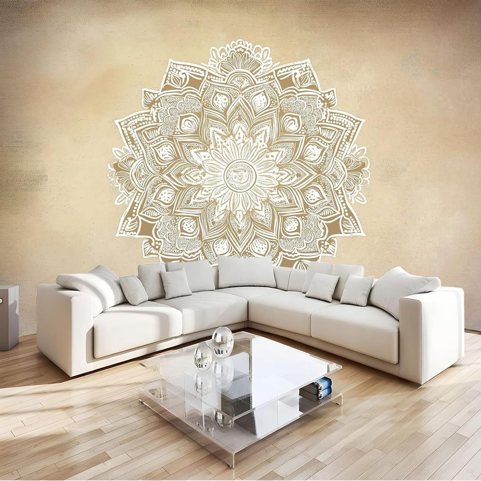 Hgjdjhnf 3D Background Photo Wallpaper Mandala Pattern Non-Woven Wallpaper Wall Decor For Living Room Bedroom Home Cream 430Cm X 300Cm