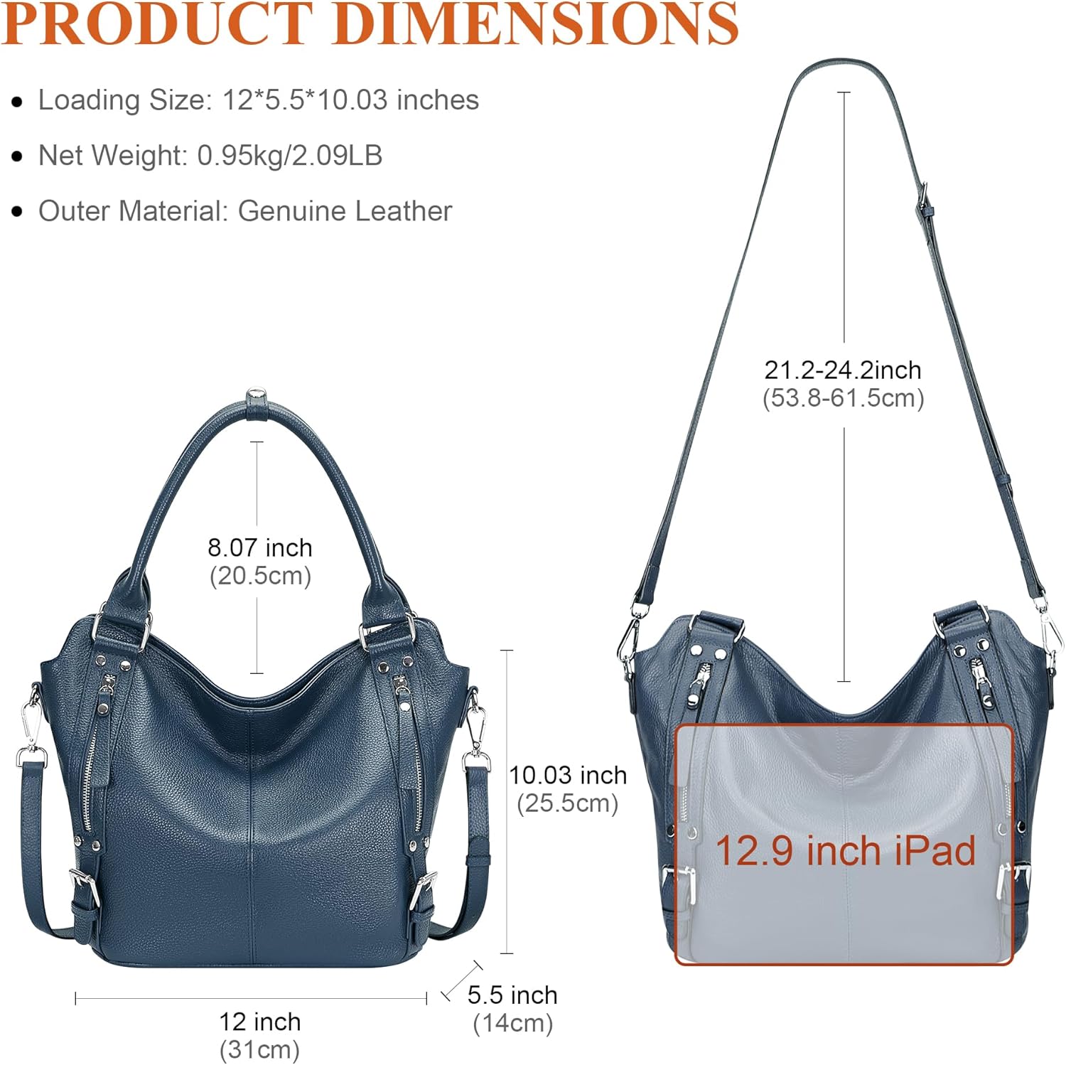 Over Earth Genuine Leather Handbags for Women Hobo Shoulder Bags Ladies Tote Bag - Image 6