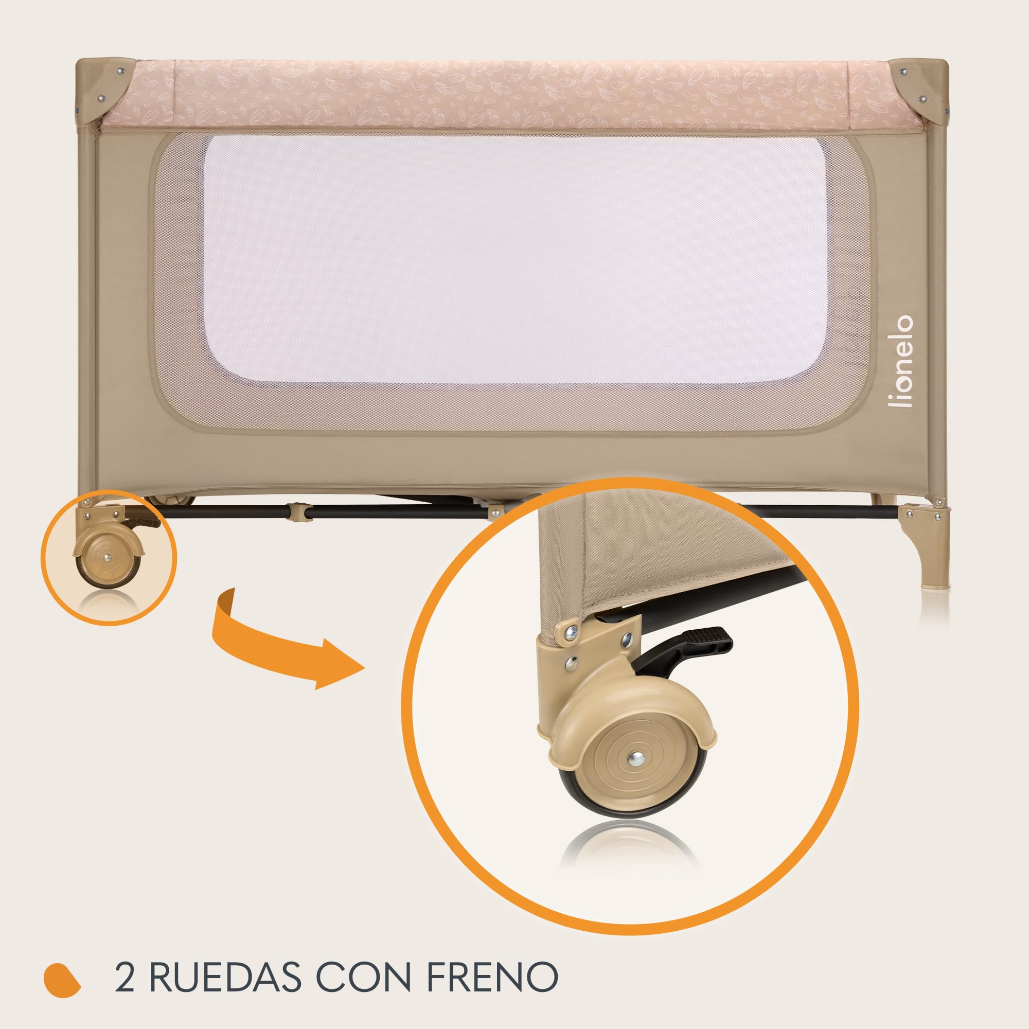 lionelo Jasmin Easy FoldCuna de Viaje para Niños de hasta 15 kg de 0 a 36 Meses Colchón de Espuma T25, 2 Niveles de Altura, Easy Fold, Entrada Lateral, Ruedas (Beige)