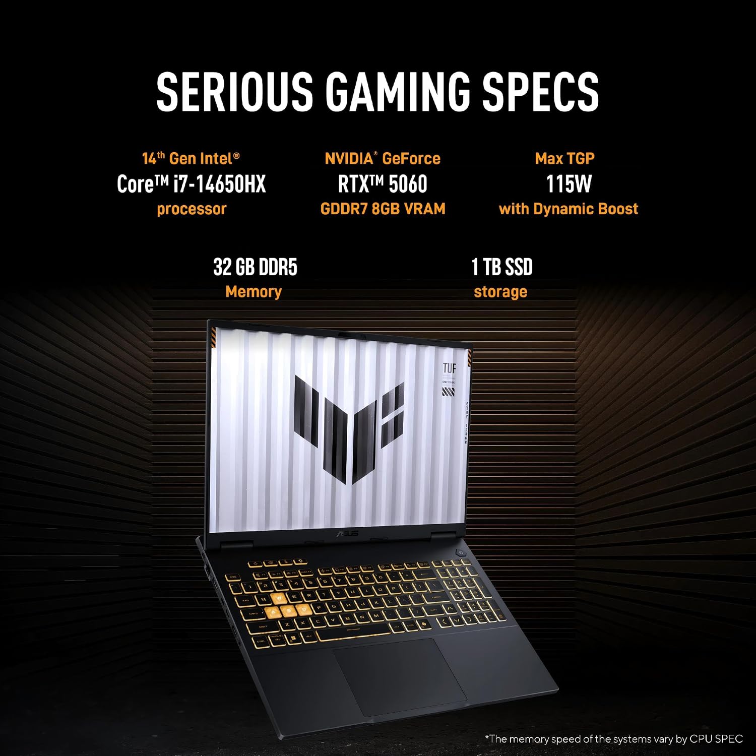 ASUS TUF F16 Gaming Laptop, 14th Gen Intel 16-Core i7-14650HX, NVIDIA RTX 5060 8GB GDDR7 GPU, 16" FHD+ 165Hz G-SYNC Display, 32 GB DDR5 RAM, 1 TB SSD, Wi-Fi 6E, RGB Backlit Keyboard, Windows 11 Pro