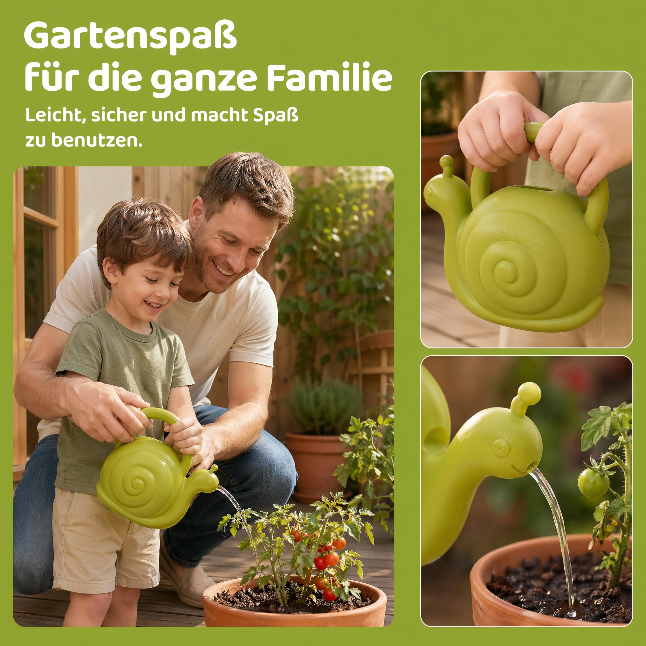DOITOOL 2 Stück Lustige Tier Gießkanne 2.0L Mit Tragegriff Bunte Kinder-Gießkanne Für Garten Und Zimmerpflanzen Niedliches Panda-Design Bewässerungskanne (Blauer Elefant & Grüne Schnecke)