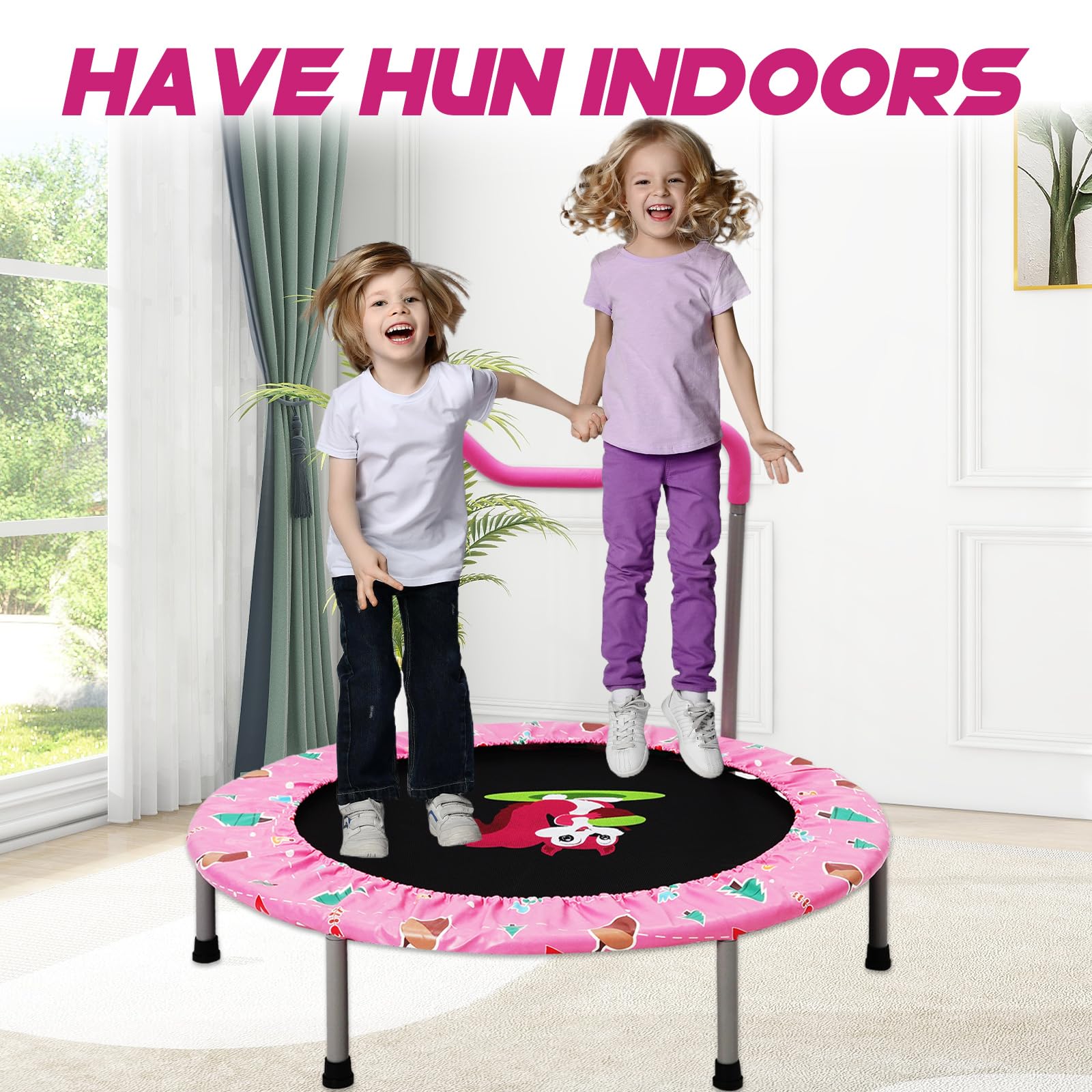 91cm Trampolines para Niños de con Reposabrazos de Espuma,Lona de Salto y Protector de Lluvia.Trampolín Infantil a Partir de 3 años,Cama Elastica niños Interior/Exterior Máx.120 kg