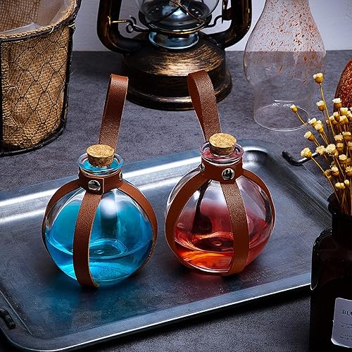 Miniatura 4 de Patelai 6 botellas de poción de corcho, accesorios de cosplay con cinturón de piel sintética, botellas decorativas de poción, accesorios de bruja,
