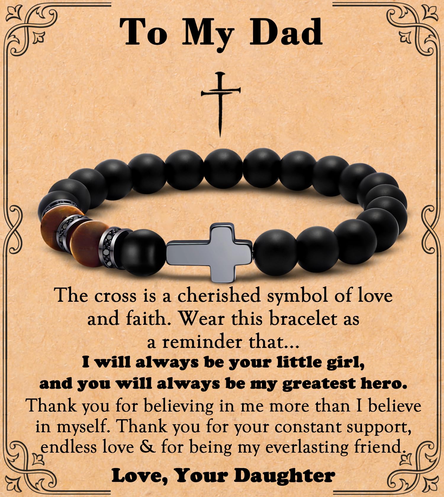 MFTRADING Cross Bracelet for Men Christian Gifts for Son Grandson Brother Husband Dad Man Godfather Religious Baptism Jewelry Birthday Retirement Gifts Beaded Bracelet
