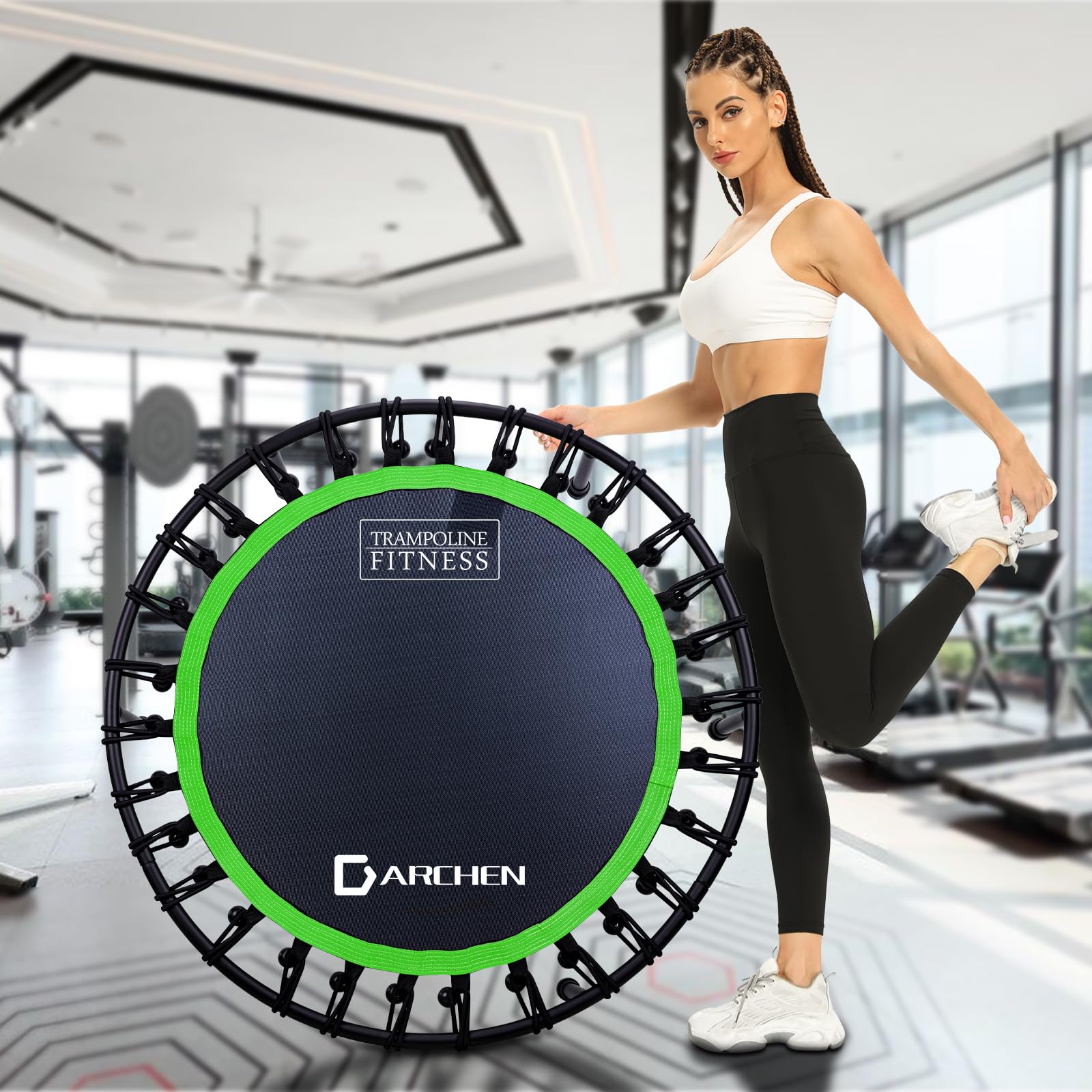 DARCHEN Trampoline d'intérieur pour adultes, 200 kg, petit trampoline d'exercice pour entraînement physique pour trampoline intérieur silencieux et sûr [100 cm]