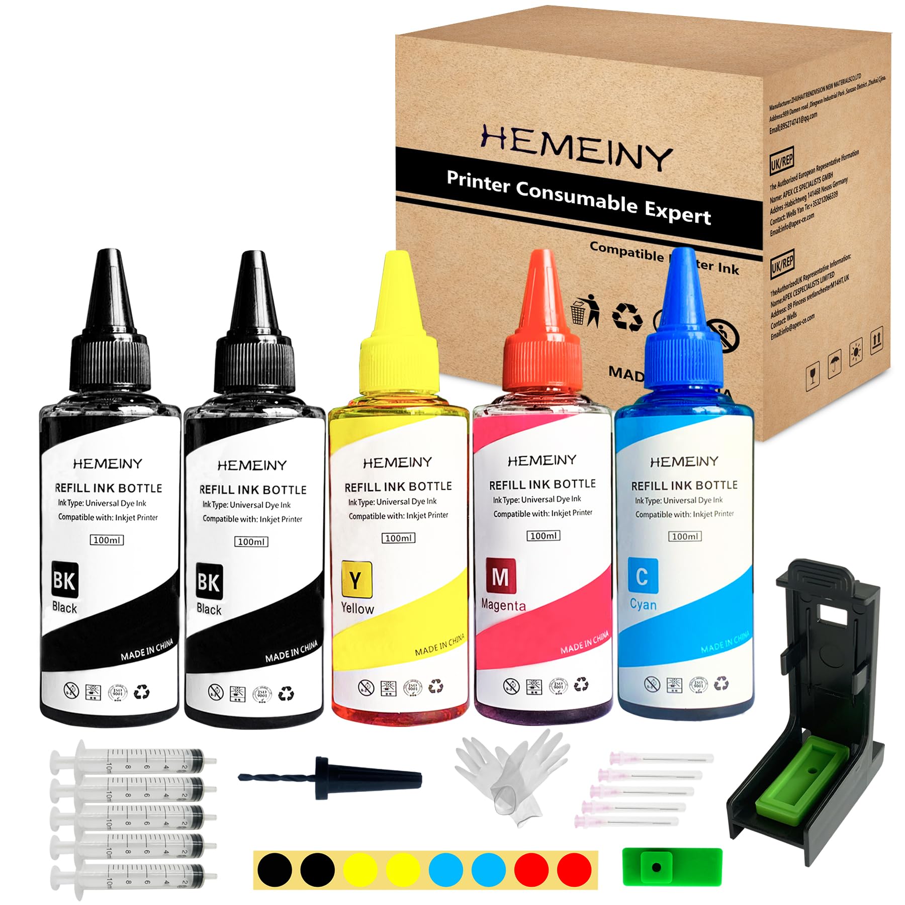 Kit di ricarica da 500 ml compatibile con cartucce d'inchiostro 308 e 308e, funziona su stampanti Envy 6122e, 6532e, 6520e, 6132e, 6530e, 6120e, 6110e, 6558e