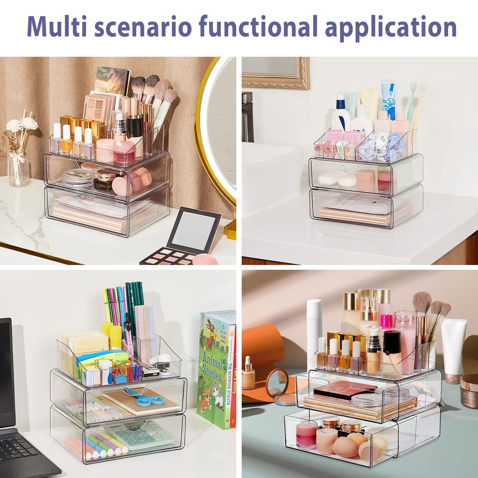 Porta Trucchi Organizer 3 Piani, Organizzatore Trucchi Trasparente In Acrilico, Make Up Organizer per Profumi, per Toeletta, Bagno e Camera da Letto(Con 12 cuscinetti antiscivolo)