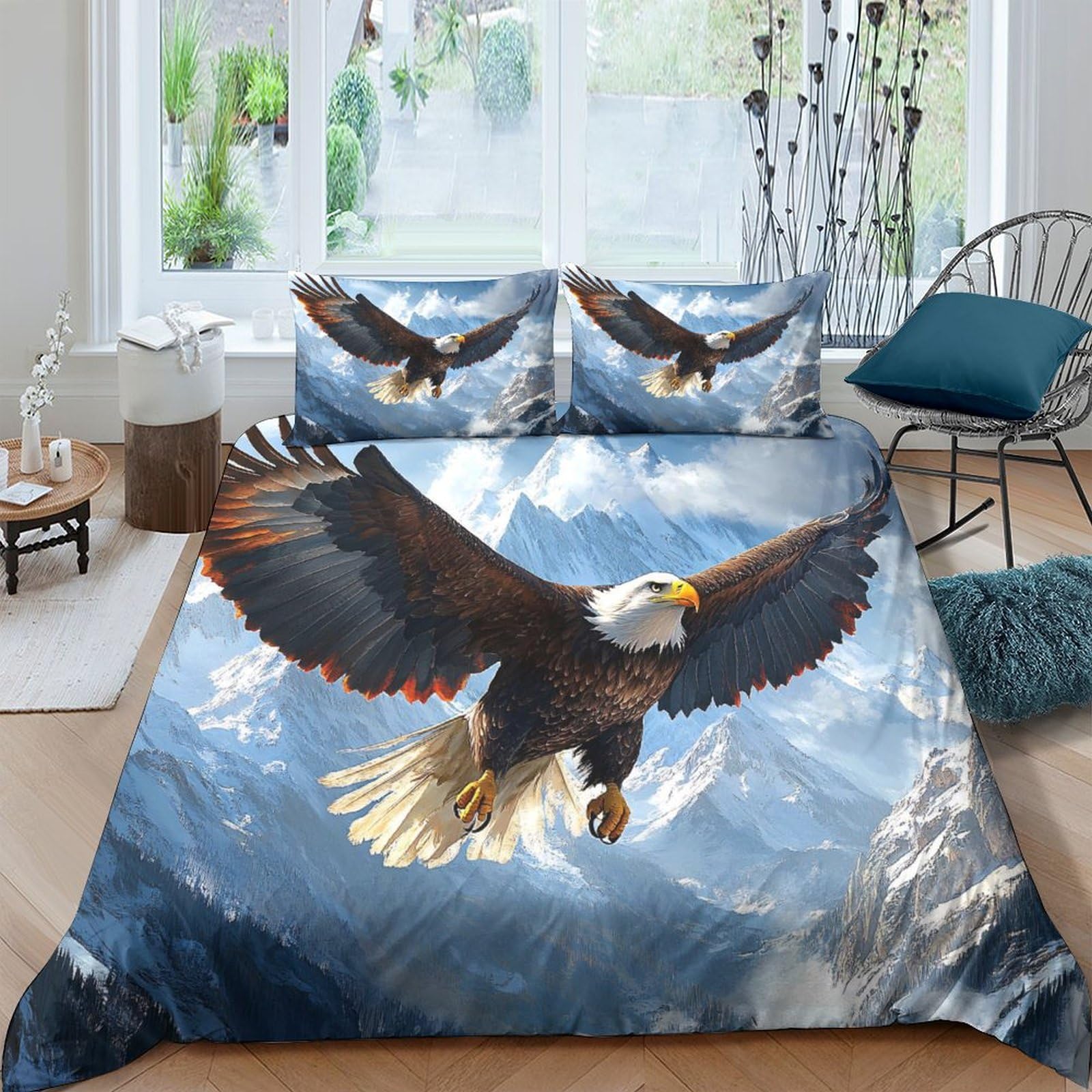 Ctjqhvkz Style-9 3D Printed Majestic Eagle Fitted Sheet Microfiber Soft Mountain Landscape Bed Cover For Bedroom Guest Room Decoration Single（135X200cm）