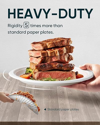 Miniatura 3 de Platos de papel compostables resistentes de 10 pulgadas, platos blancos desechables biodegradables, 10 pulgadas, platos de papel grandes para cena o