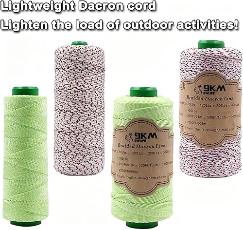 Miniatura 4 de 9KM DWLIFE Cuerda trenzada de cometa Dacron de 200 libras, 1000 pies, poliéster yoyo, cuerda resistente para exteriores