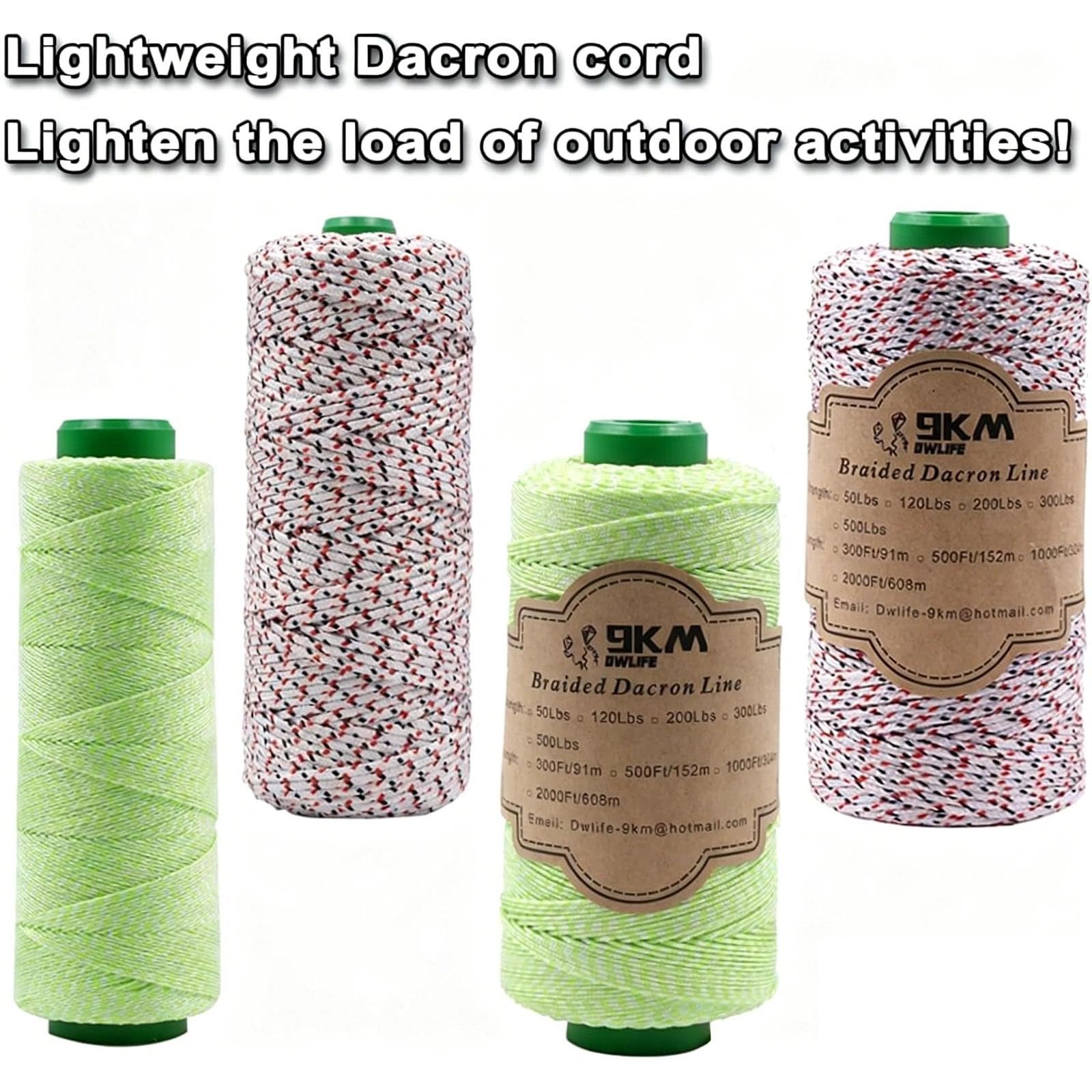 DWLIFE Corde de cerf-volant tressé en Dacron 22,7 kg 1000Ft/304 m Fil Mason en polyester très résistant Diamètre extérieur 1 mm