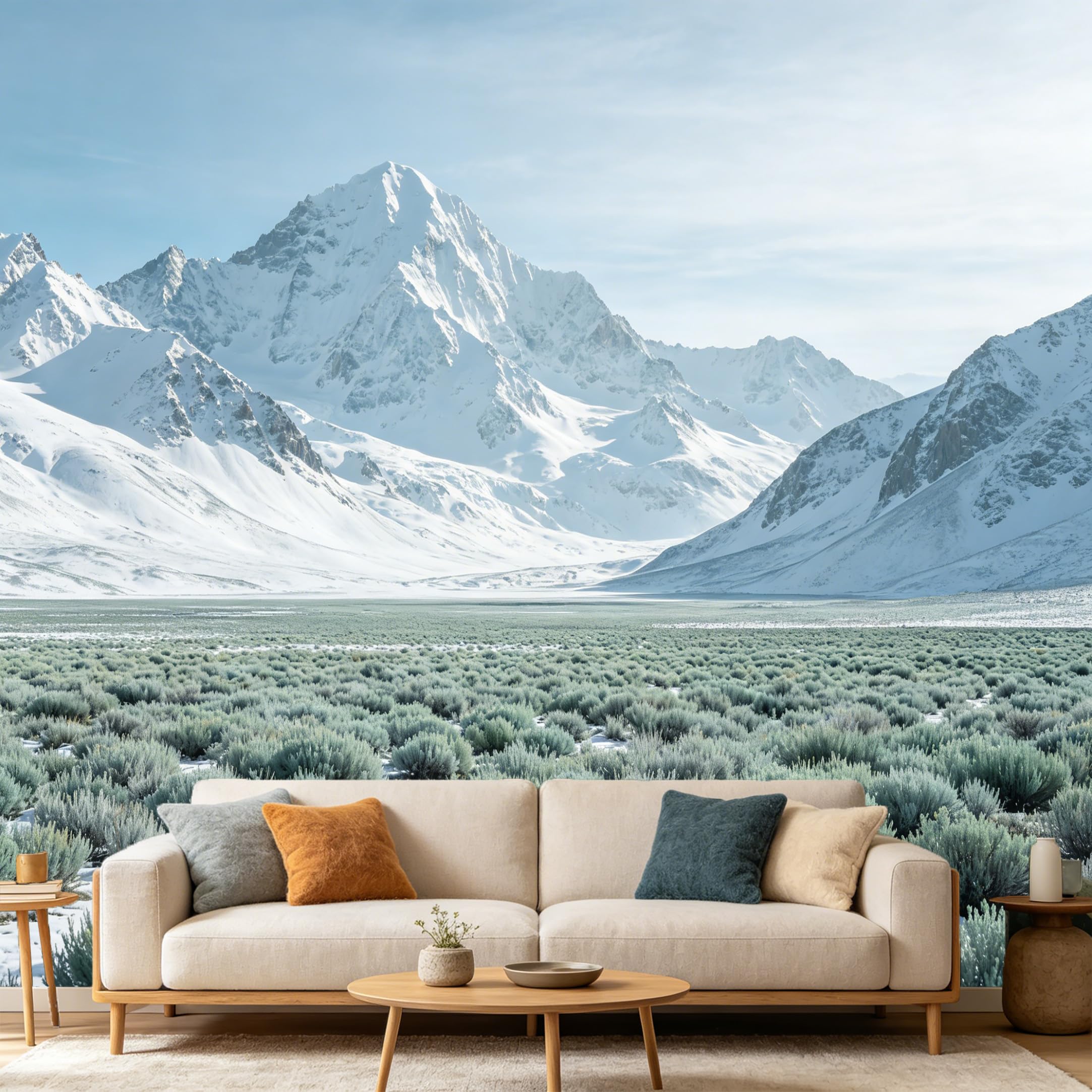 Custom Size Wall Mural Mountain Lake Snowy Peak Landscape Nature Scenery SelfAdhesive Art Prints wall Fabric（No PVC） Removable Wallpaper Home Bedroom Decor