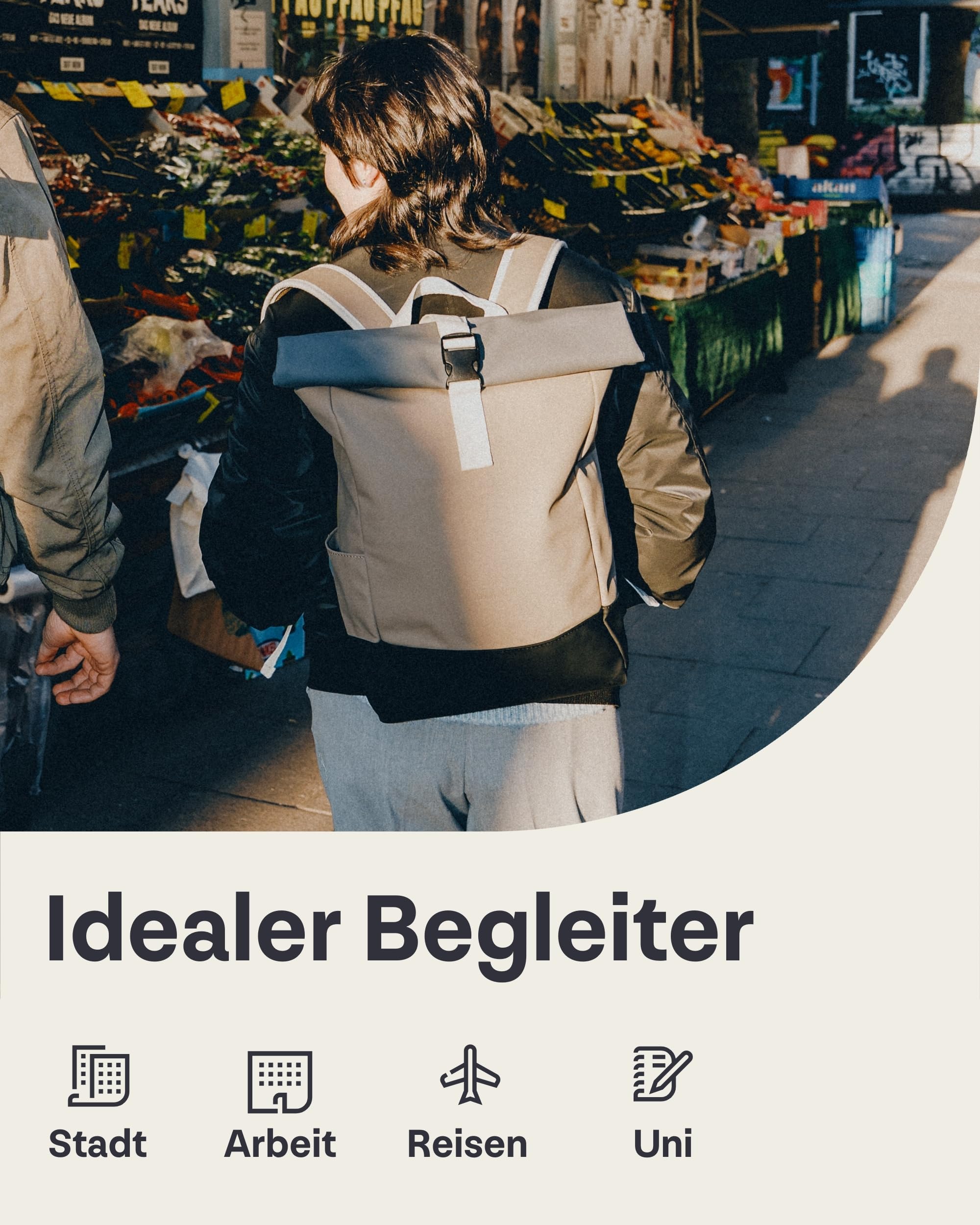 Johnny Urban Rucksack Damen & Herren - Harvey Medium - Rolltop Mit Laptopfach für Uni Business City - 15L - Matte PU Beschichtung - Wasserabweisend