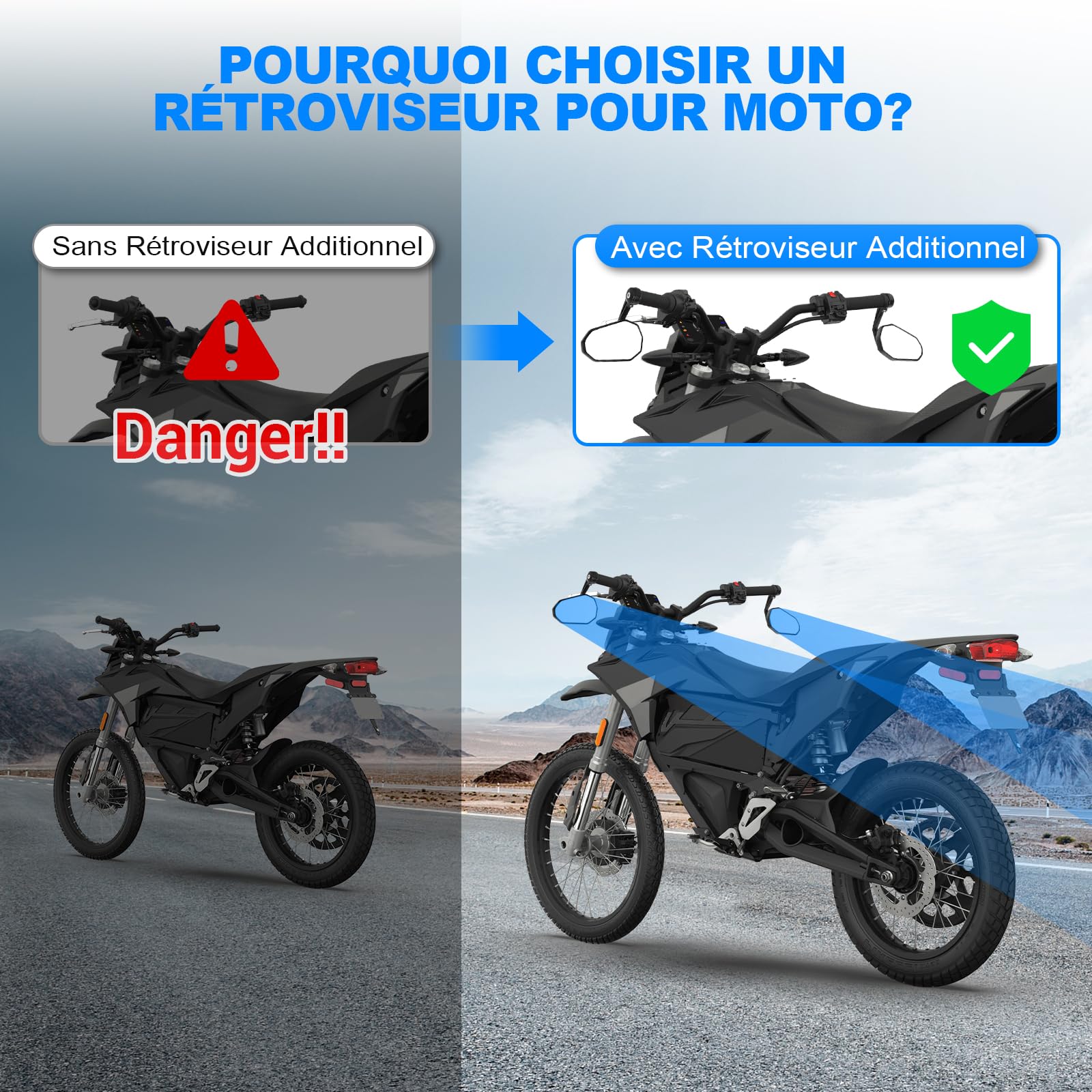 SUPAREE Rétroviseurs de Moto Retroviseur Moto Embout de Guidon Rétroviseur Latéral Universel pour Scooter Motos Quad ATV avec E-mark Homologué 1 Pair