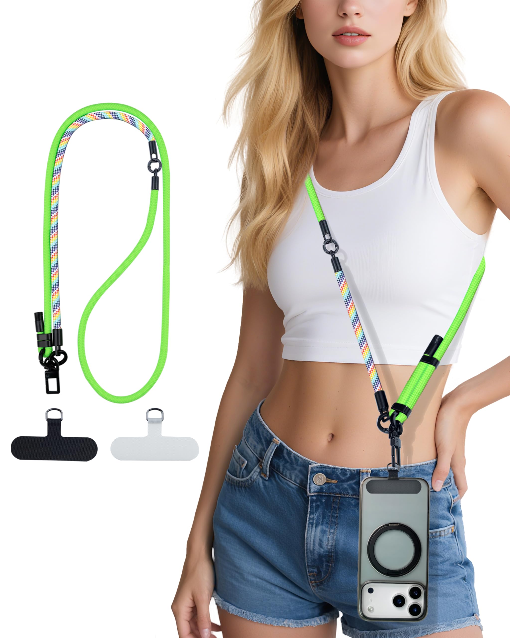 KuakeCase Phone Lanyard Crossbody, 3-in-1 Neck Strap& Wrist Strap, Adjustable Anti-Theft Lanyard with 2 Phone Tether Tabs, Universal Cell Phone Strap