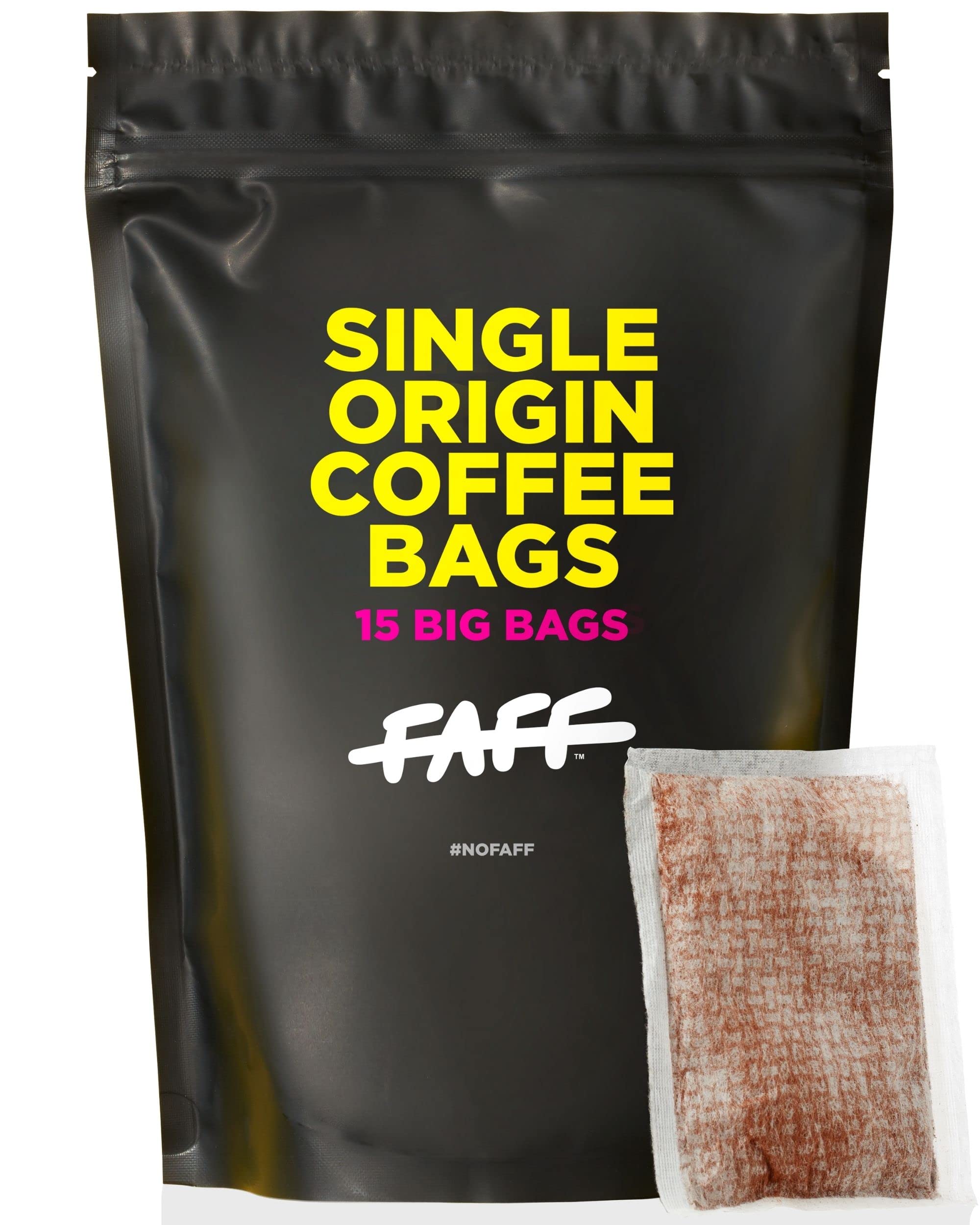 No-FAFF Big Coffee Bags | 15x15g - No Weak Cups - Made for Mugs | Coffee Tea Bags | Strong Enough For Any Adventure