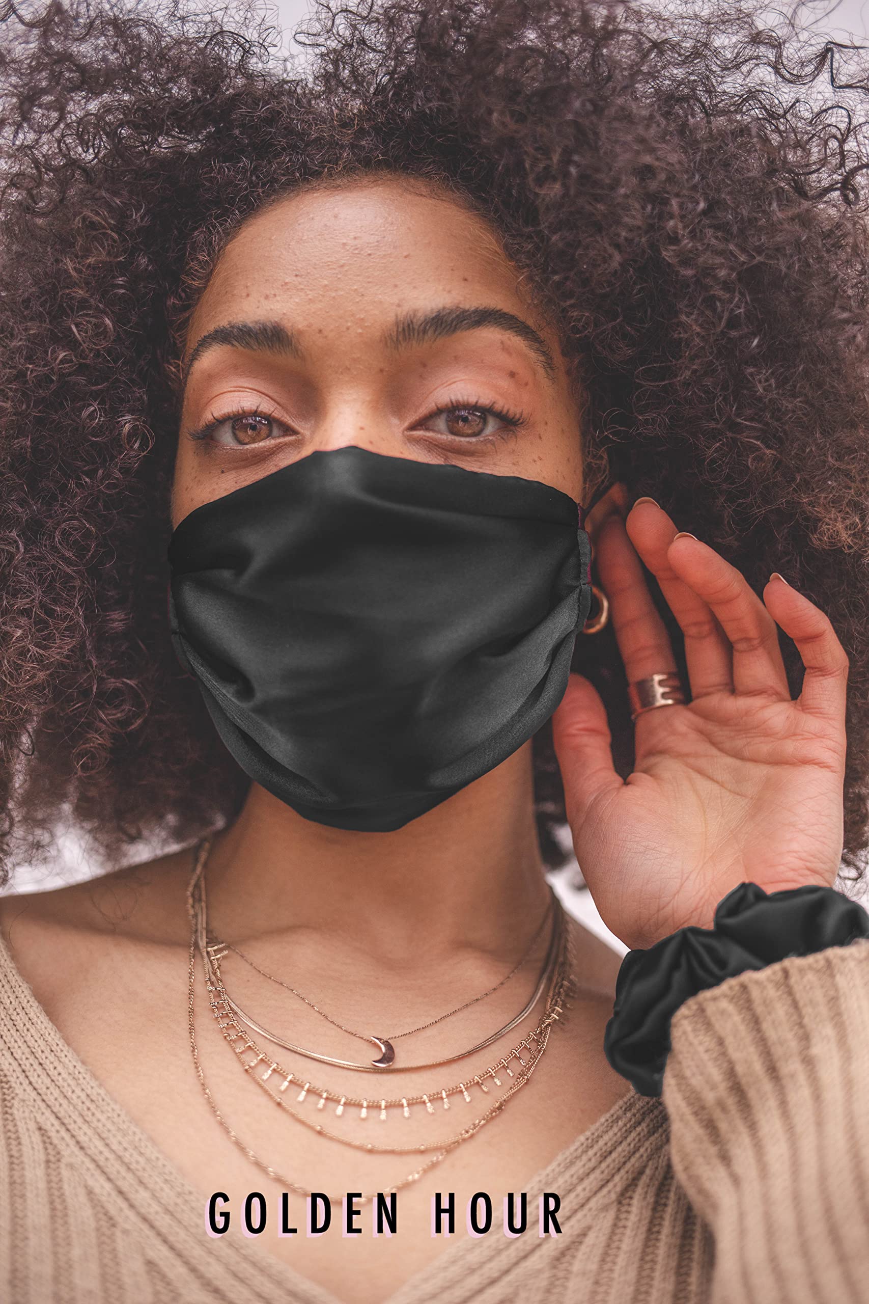 GOLDEN HOUR Silk Satin Face Mask, Navy - Image 4