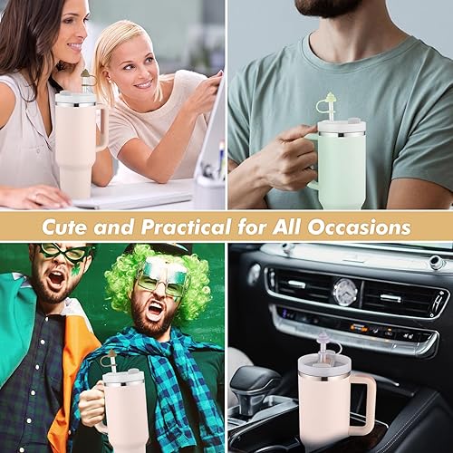Miniatura 4 de 5 fundas de paja de silicona de 0.39 pulgadas para Stanley Cup, bonitas fundas de paja de emoji para caca de caca, tapas de paja de silicona