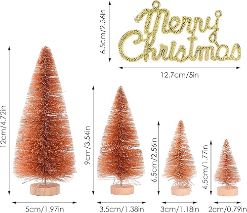 Miniatura 6 de Flueyer Juego de 42 mini árboles de Navidad artificiales, pino en miniatura de escritorio con base de madera, botella de sisal, árboles de cepillo