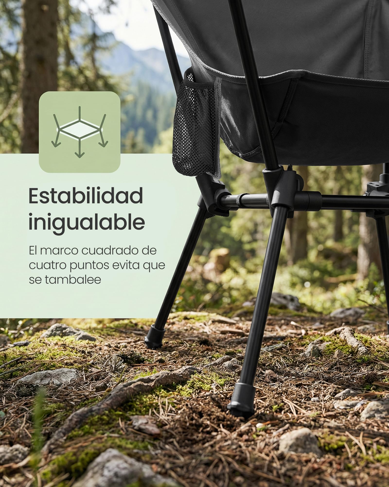 SONGMICS Silla de Camping con Respaldo Bajo, Juego de 2, Silla de Exterior Plegable de Altura Ajustable, Marco de Acero, Carga de 150 kg, con 2 Bolsillos, para Viajes, Negro GCB052BZ01 — view 3
