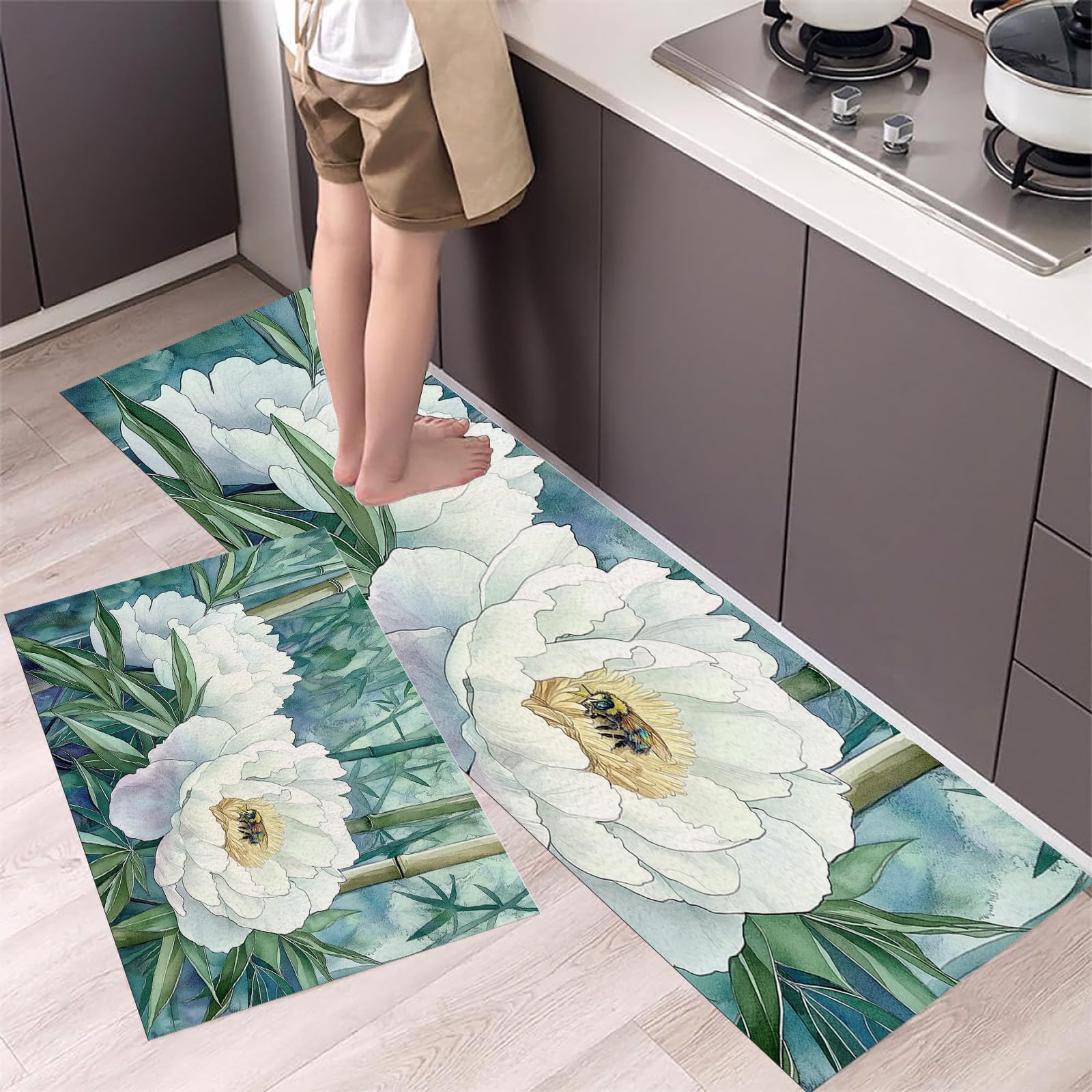 Tapis de cuisine lavable antidérapant fini les taches au sol avec ce lot de 2 tapis