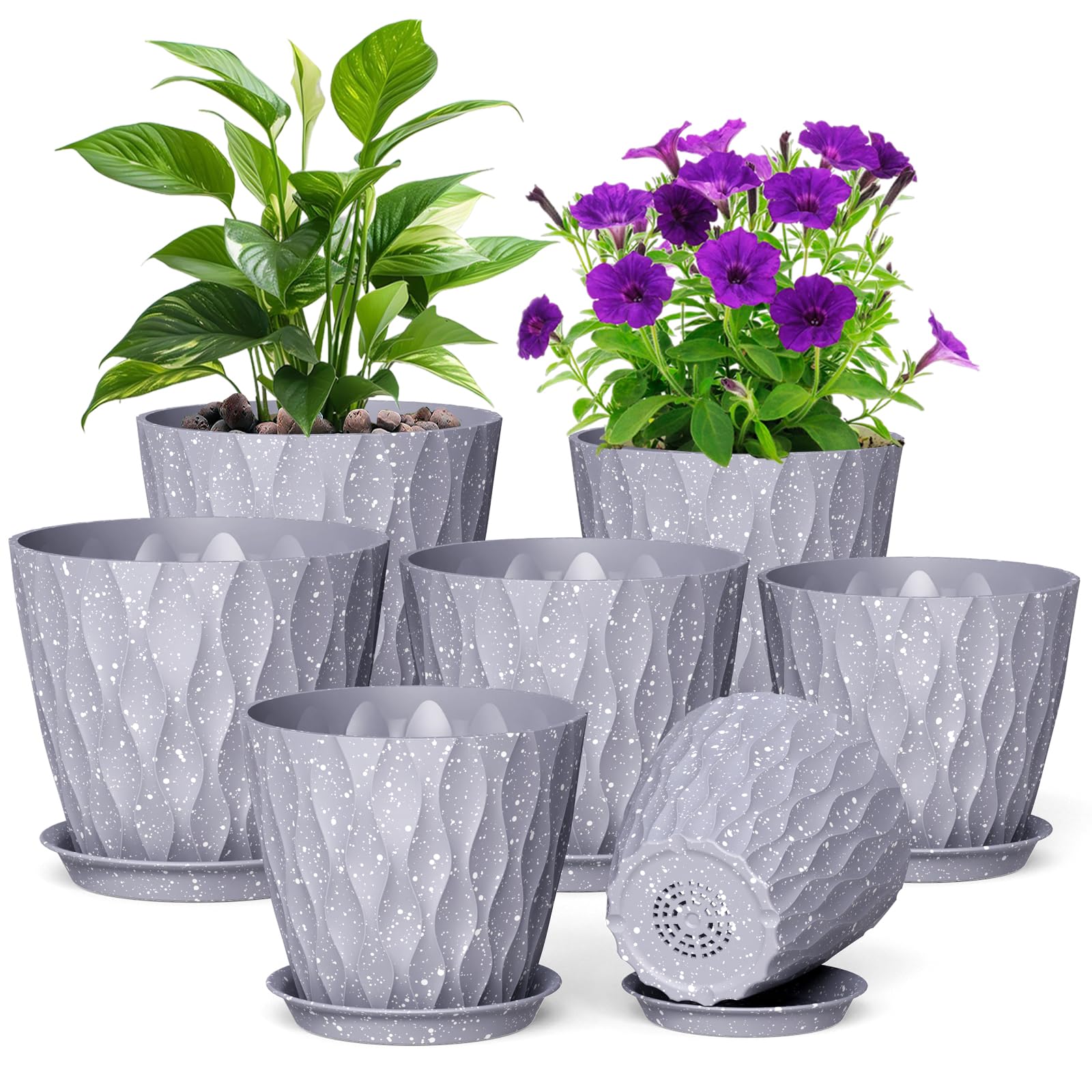 Meowell 7-Pack Plant Pots with Saucers