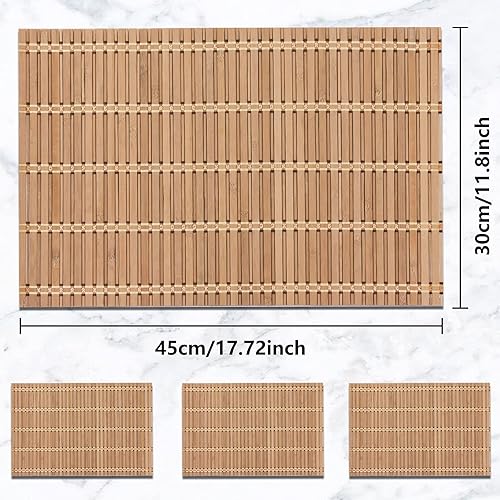 Miniatura 2 de NETEHA Mantel individual de bambú natural, juego de 4 manteles individuales cuadrados de madera, adecuado para manteles individuales de mesa de