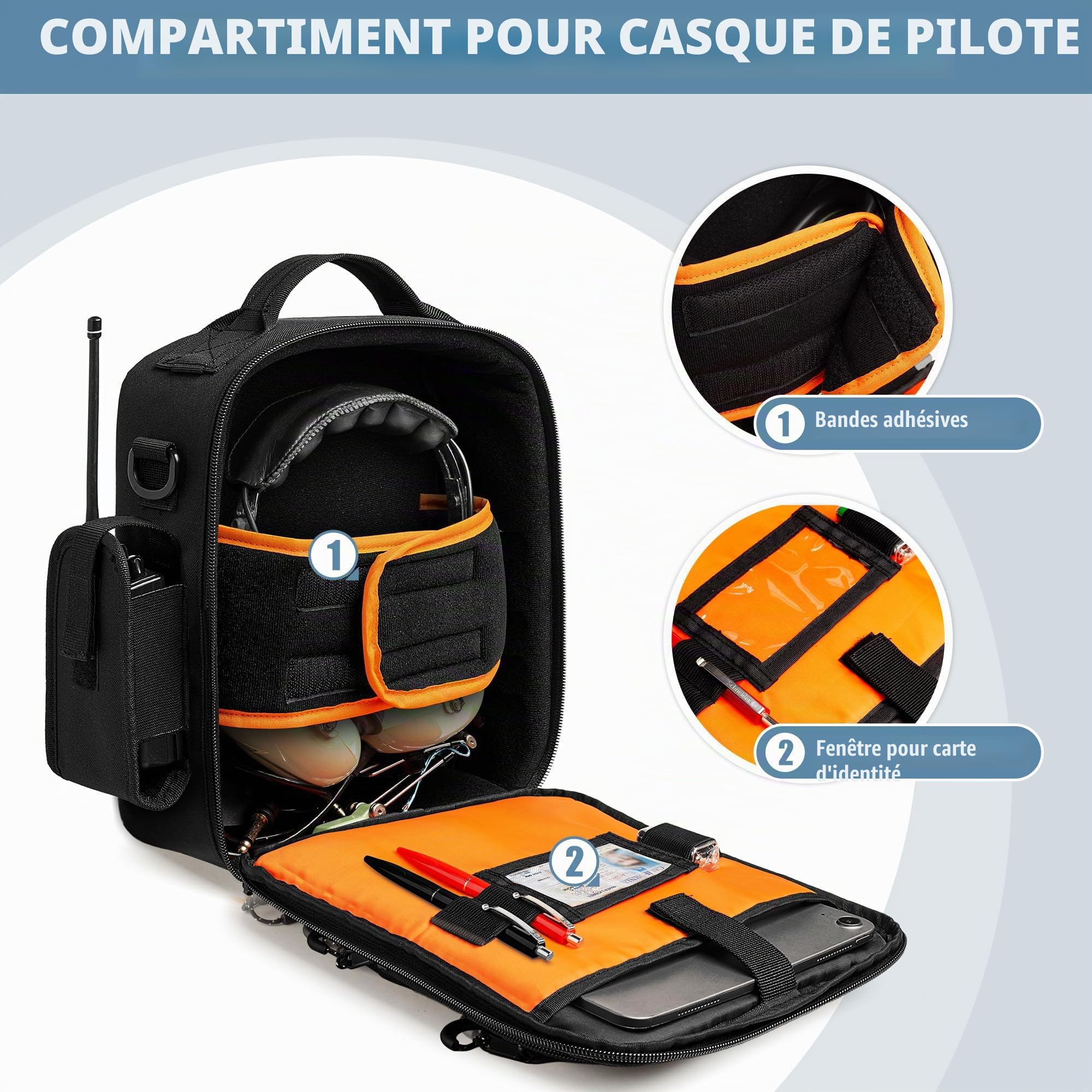 Damero Sac pour Casque de Pilote | Sac de vol avec Poignée Supérieure et Bandoulière Amovible, Sac de Rangement Pratique pour Casque d'Aviation