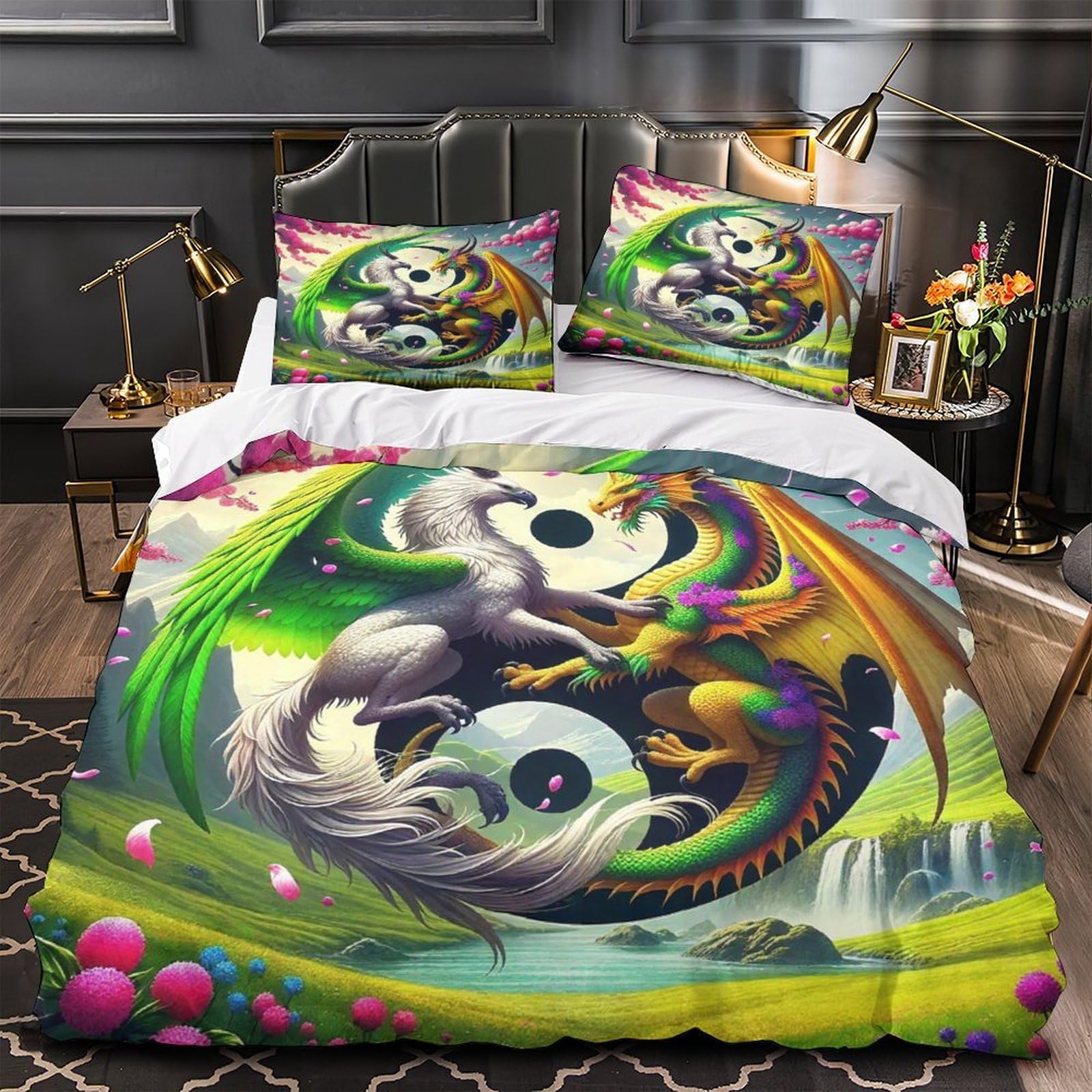 Housse de couette Yin et Yang douce et anti-plis en microfibre 260x220 pour un sommeil serein