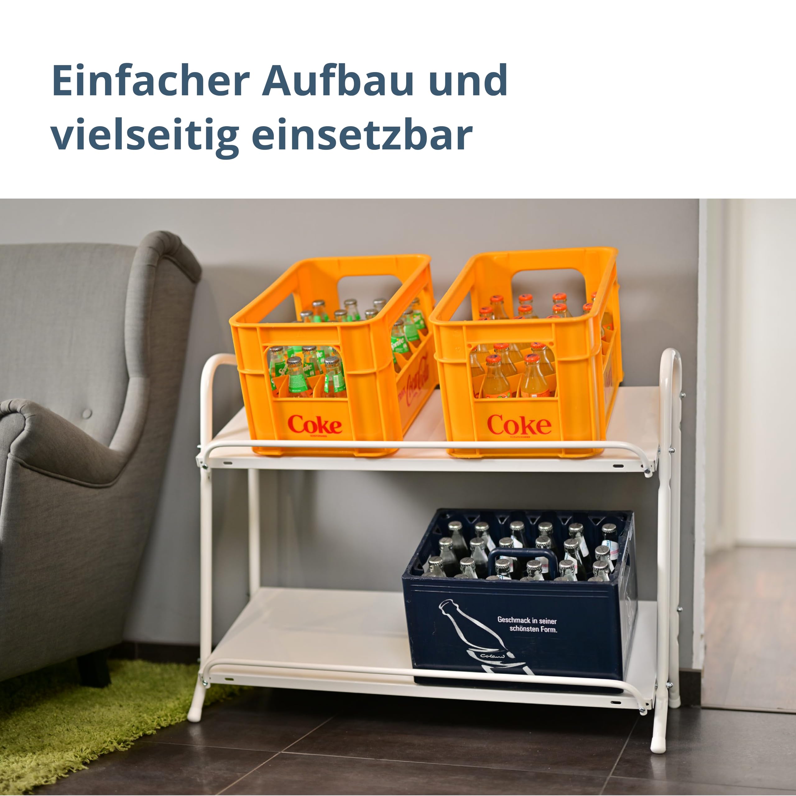 SCHULTE Regalwelt Getränkekistenregal für bis zu 6 Kisten, 74,5x95x40 cm (HxBxT), Traglast pro Ebene ca. 60 Kg, weiß, Getränkeregal, Bierkistenregal, Flaschenkastenständer, Wasserkistenregal