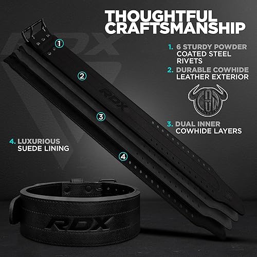 Miniatura 5 de RDX Cinturón de levantamiento de pesas compatible con IPF de 0.512 in y 0.394 in, USAPL USPA e IPL de nivel de competencia de cuero genuino de 4