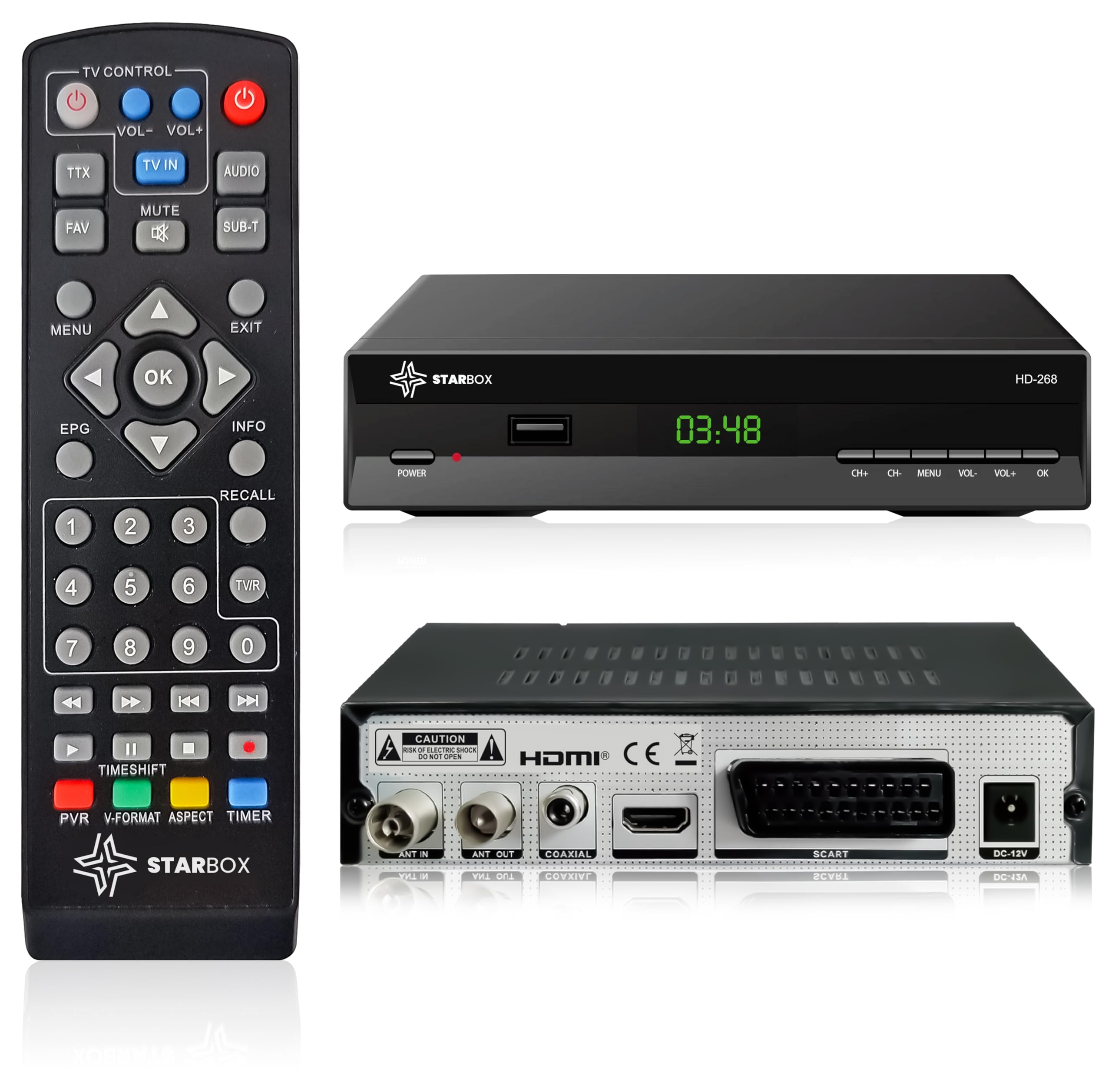 Décodeur TNT HD STAR BOX HD-268 DVB-T2 DVB-C Réception de qualité, chaînes gratuites H.265,Full HD 1080p Terrestre USB, HDMI, péritel, télécommande Universelle 2 en 1