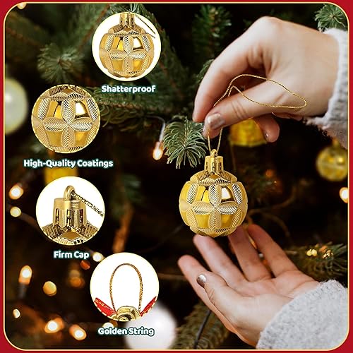 Miniatura 3 de TranquilBliss Adornos de Navidad, 38 unidades, bolas de plástico doradas inastillables para árbol