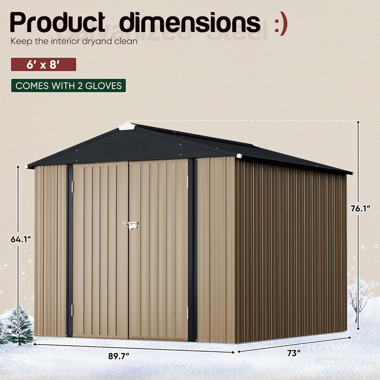 Gray 6' x 8' Metal Outdoor Storage Shed with Lockable Door
