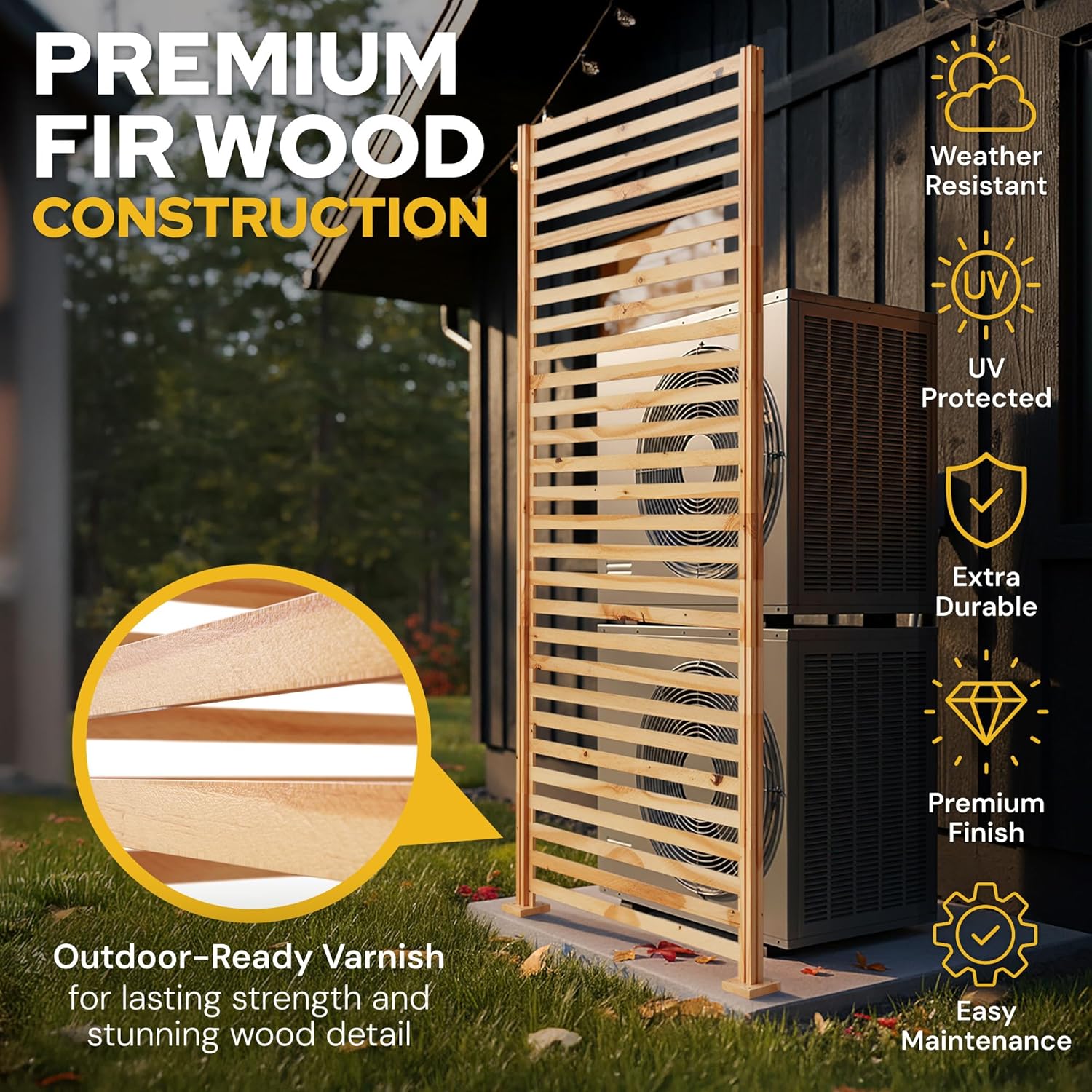 Modular Air Conditioner Fence 3 Panel - 45"L x 42"W AC Fence for Outside Unit with Wooden Varnish Finish and Stainless Screws - Adjustable Garbage Privacy Panels, Multipurpose Trash Can Hider Outdoor