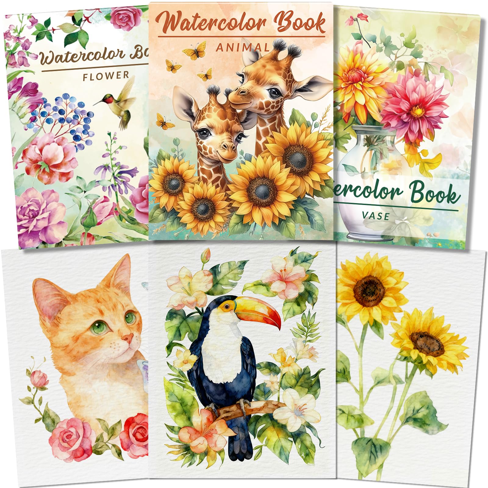 Kalysky A4 Watercolour Workbook, 3 Pack Watercolour Colouring Book for Adults Beginners, 160GSM Cold-Pressed Texture Paper, Watercolour Book for Painting
